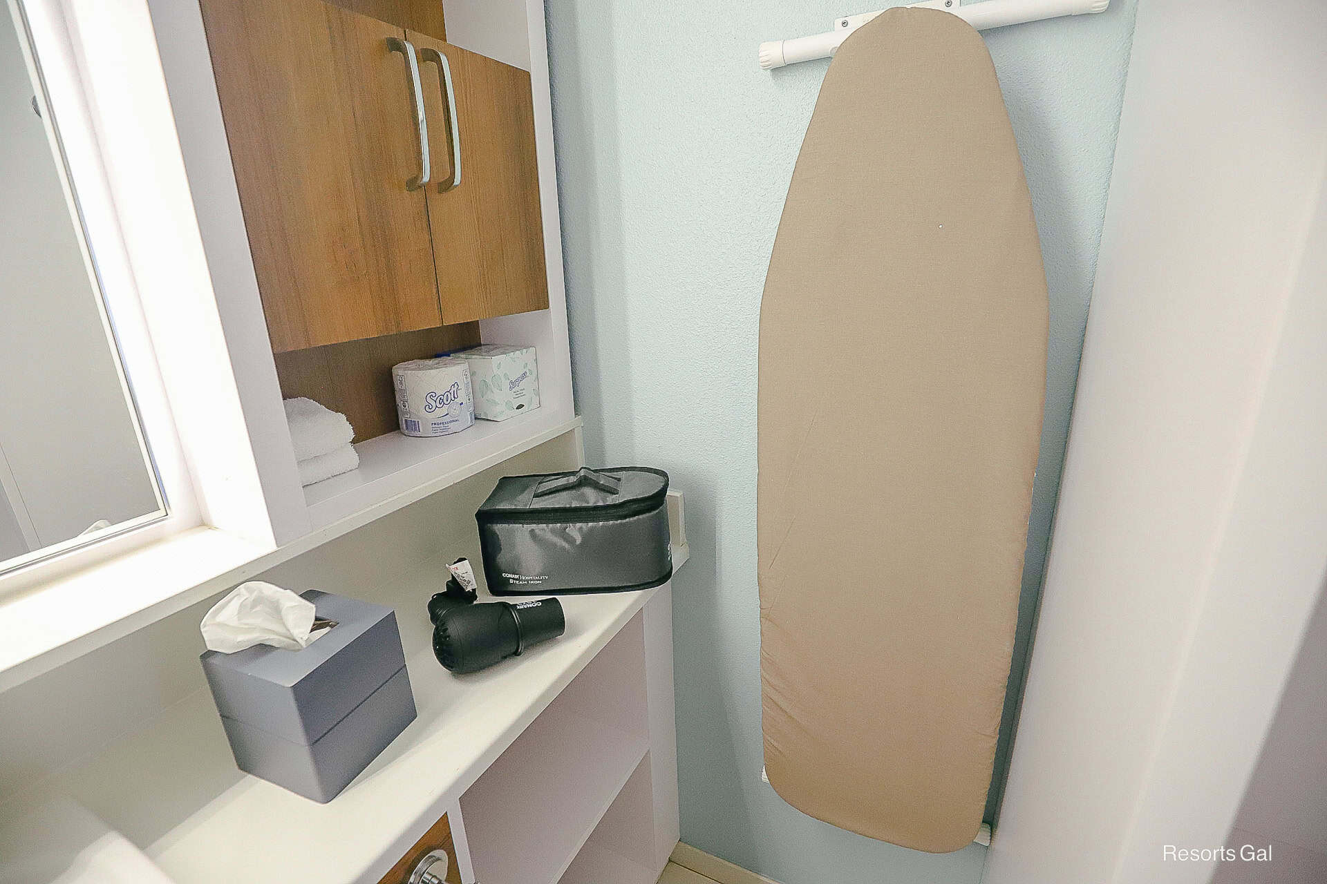 ironing board with steam iron 