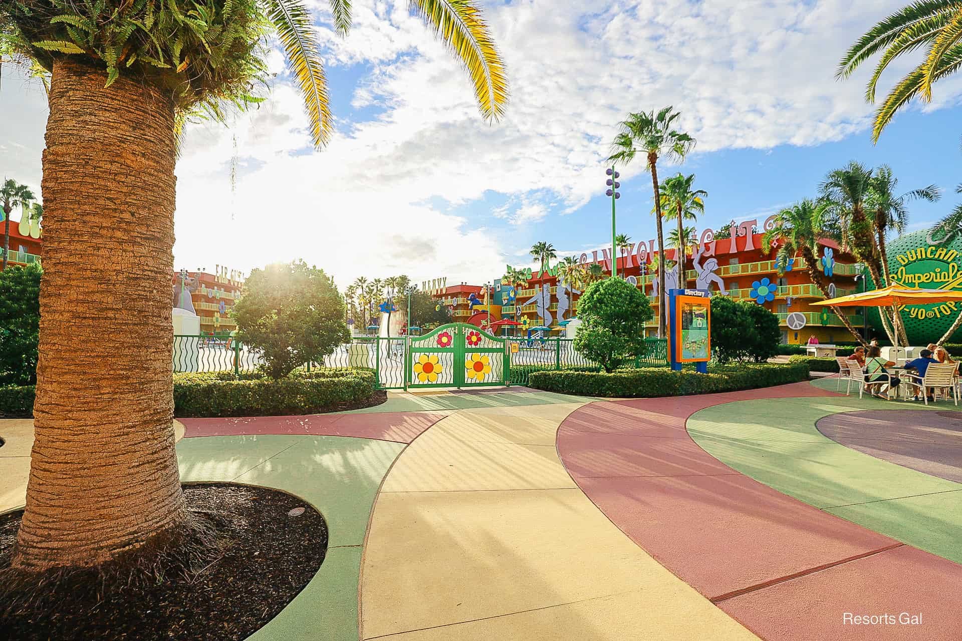 a view of the 60s preferred location around sunset at Pop Century