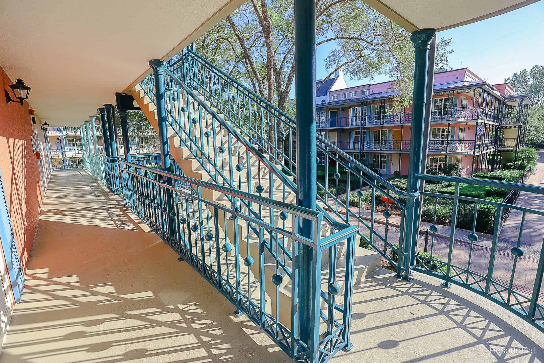 a view of the staircase at Port Orleans French Quarter 