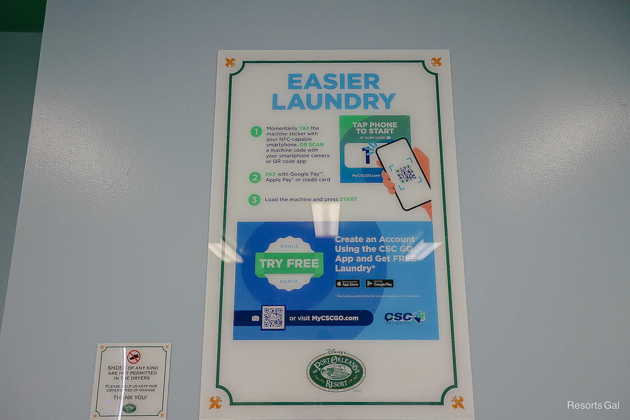 an information sign about using the Easier Laundry app 