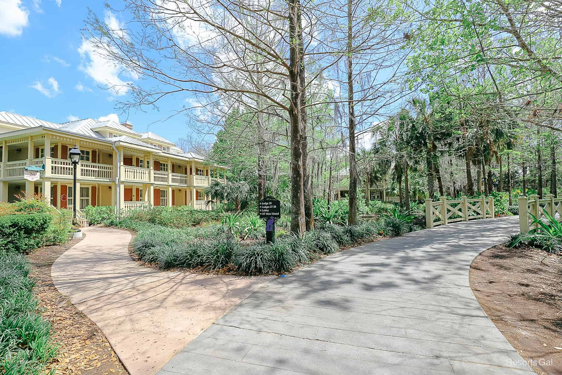 a concrete path that's poured to look like a wooden walkway through Alligator Bayou 