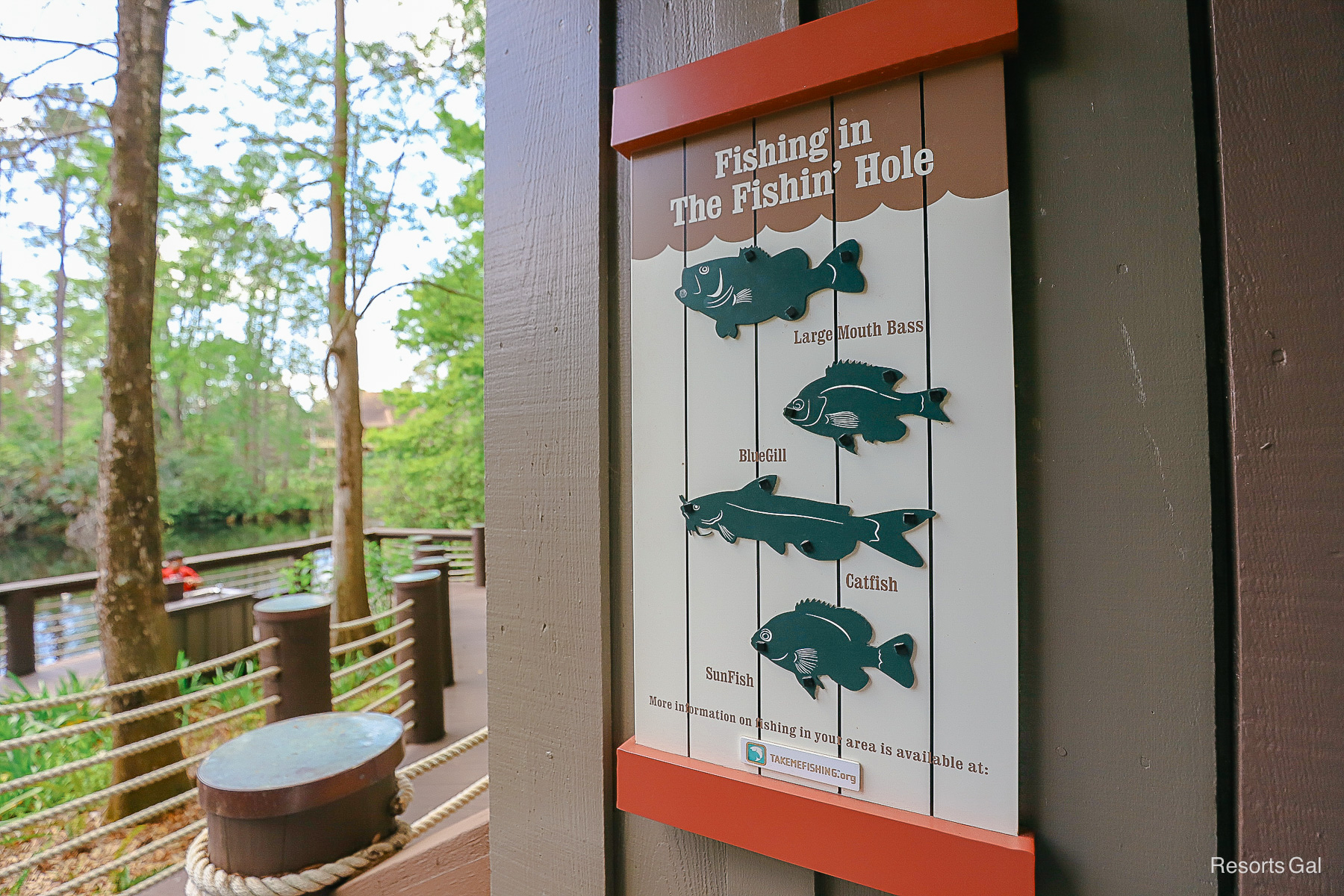 a sign that shows the types of fish you might catch at The Fishin' Hole 