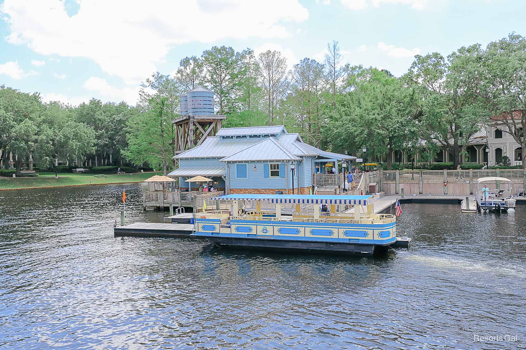 a water taxi docked at Port Orleans Riverside 
