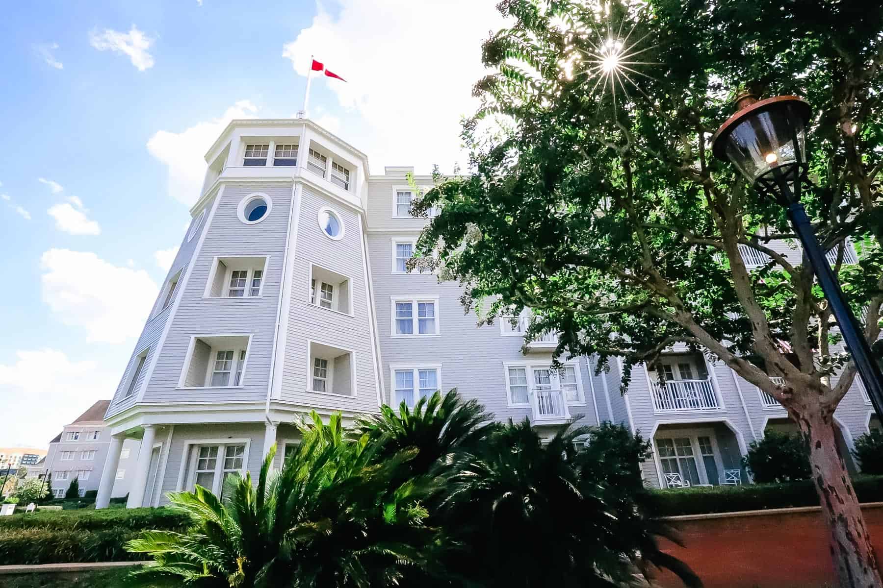 a tiny sunshine peeking through a tree at Disney's Yacht Club 