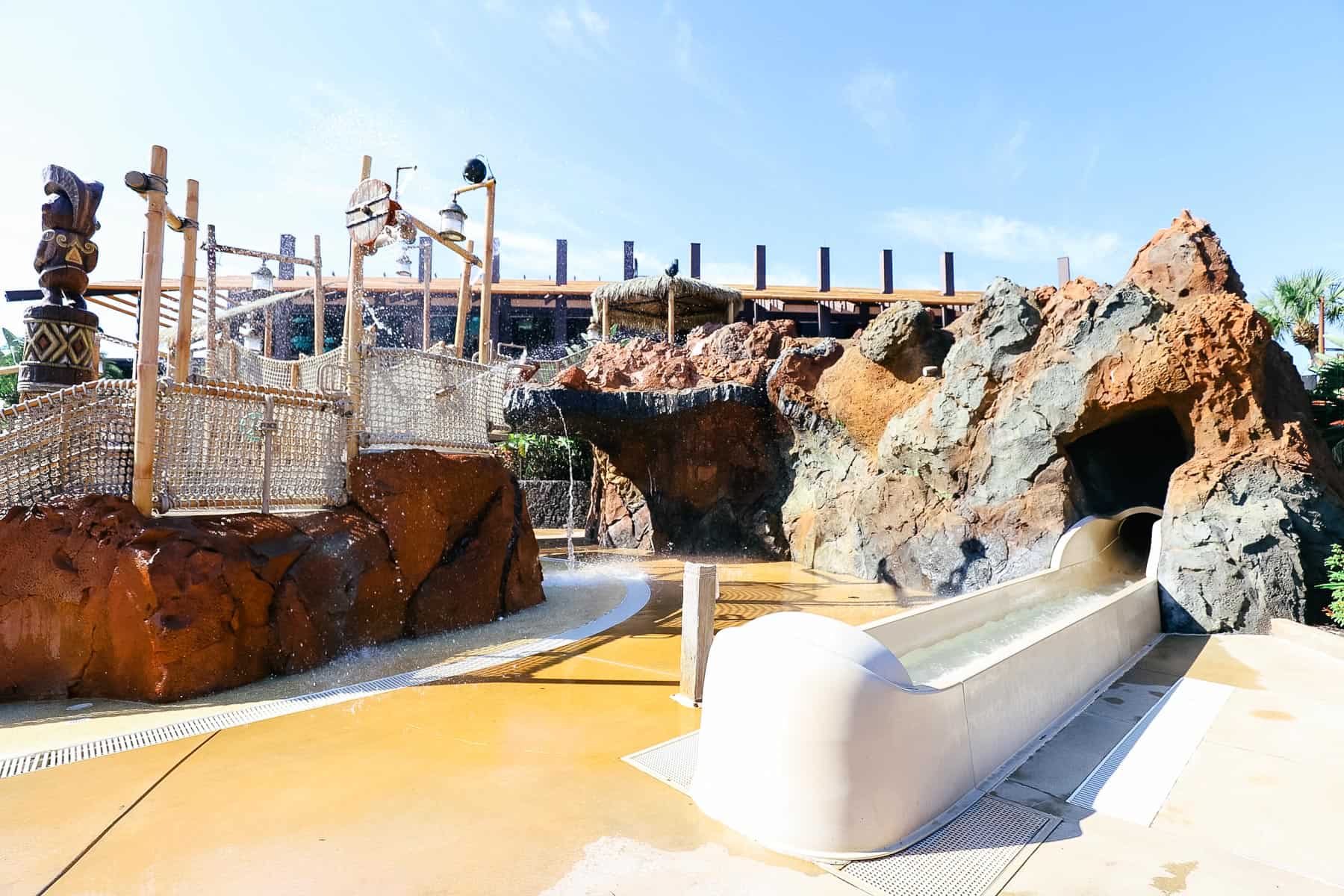 Kids' aquatic play area at the Polynesian has a slide for younger children. 