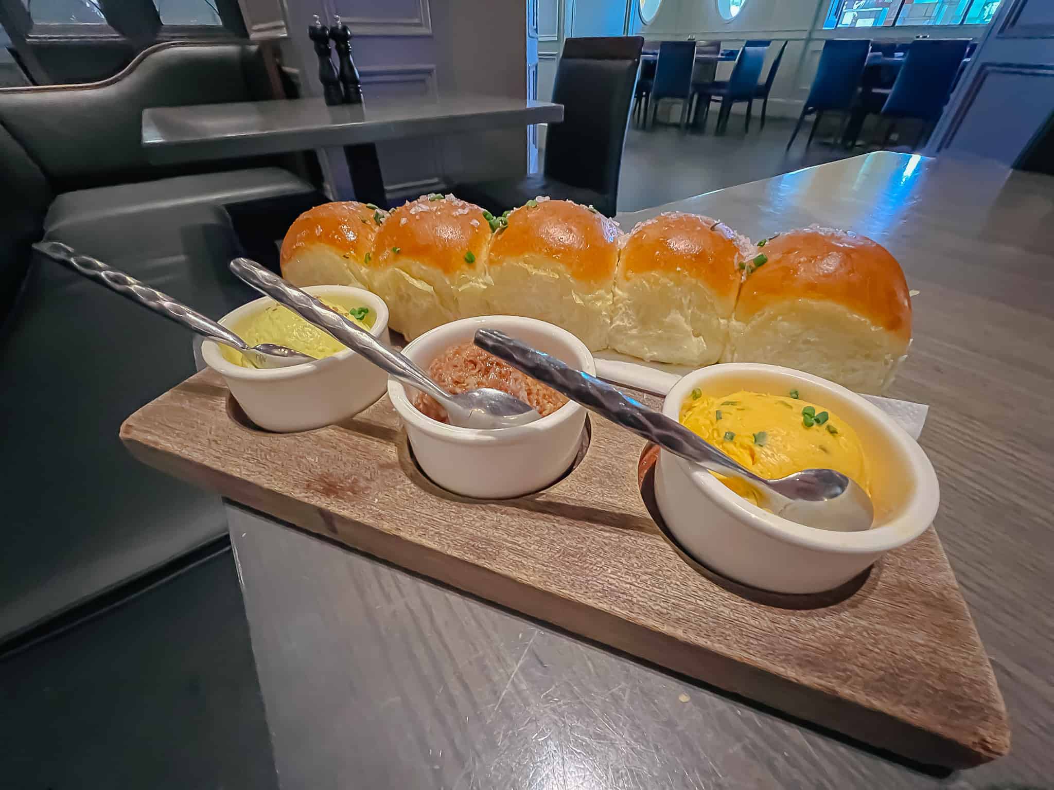 Parker House Rolls with three spreads 