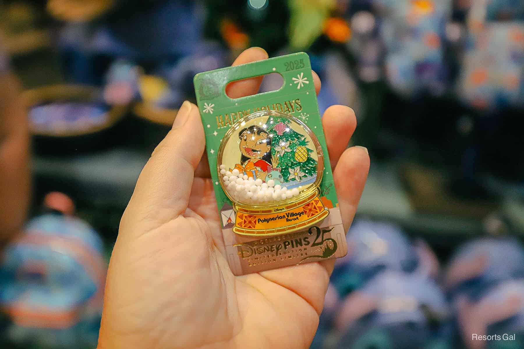 snow globe 2025 resort pin featuring Lilo at Disney's Polynesian 