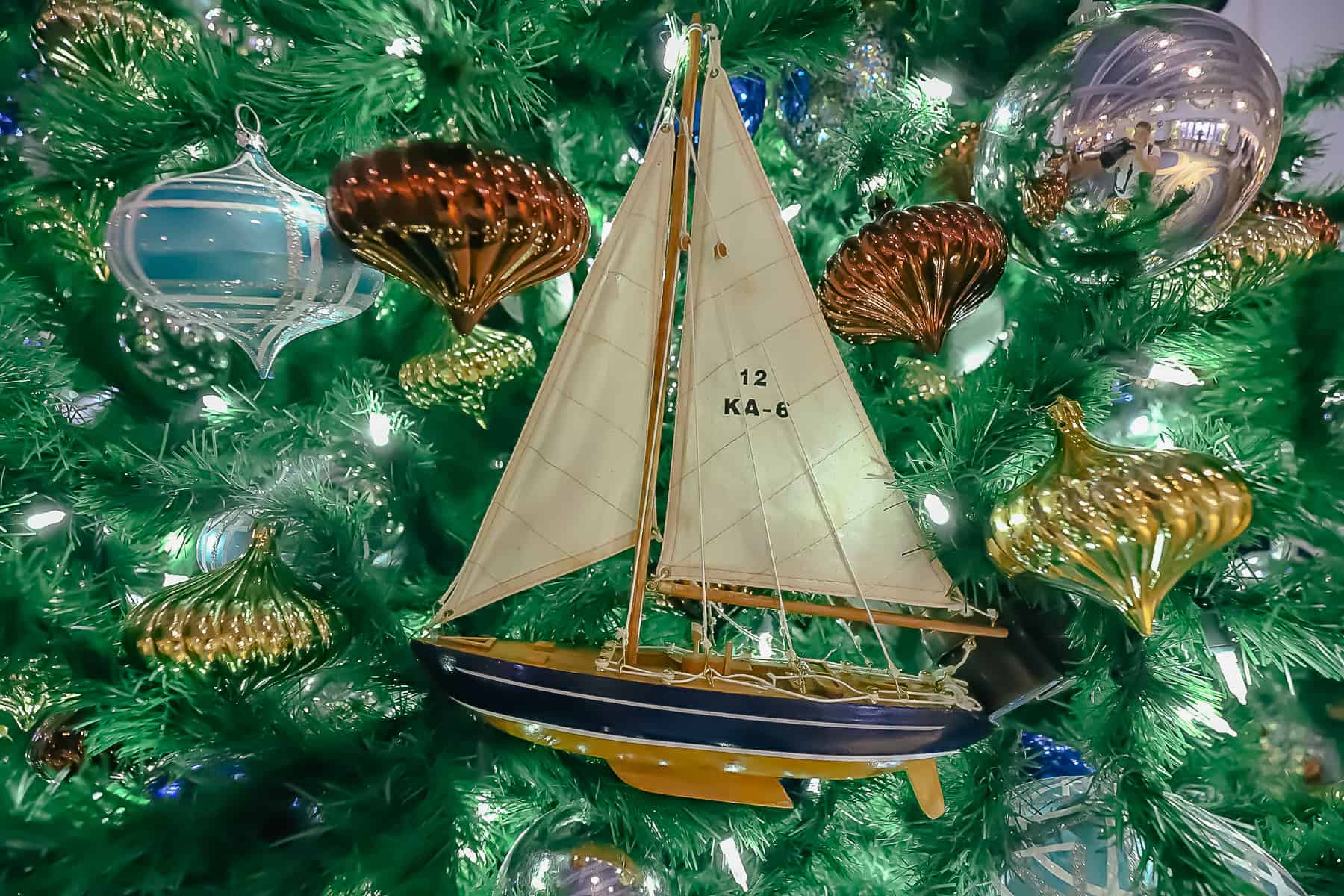 A ship used as decoration on the Christmas Tree at Disney's Yacht Club Resort. 