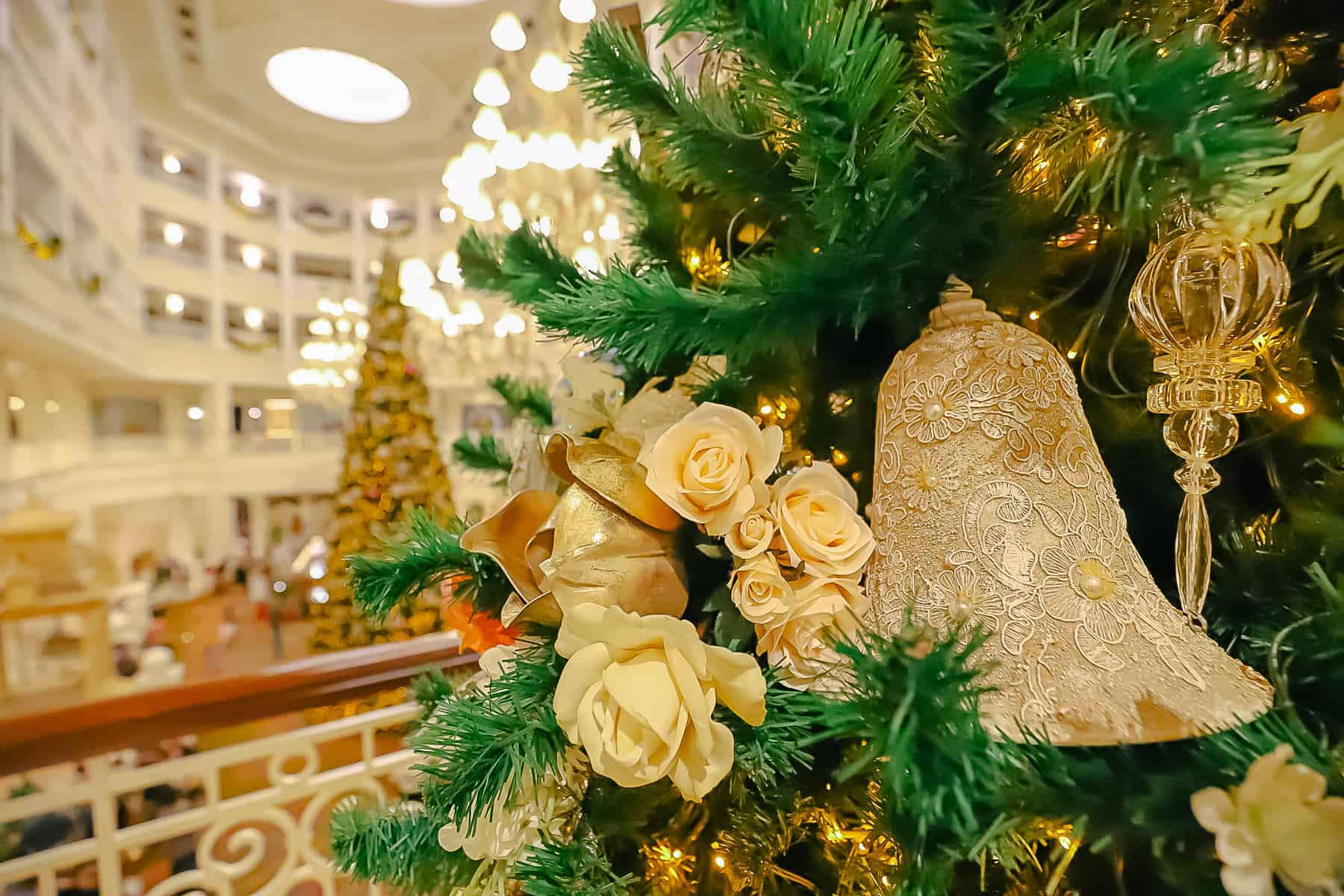 A lace covered bell on the tree at Disney's Grand Floridian Resort. 
