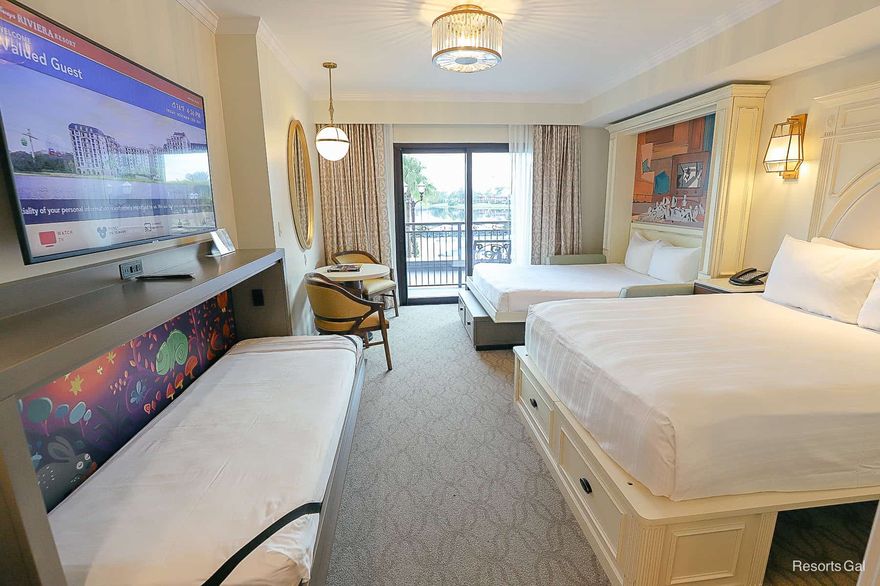 the layout of a deluxe studio with a 5th sleeper at Disney's Riviera Resort