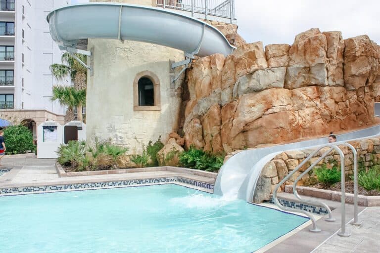 A Disney Resort with a water slide.