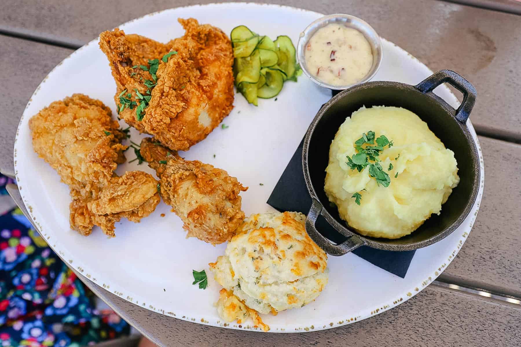 a platter of fried chicken with mashed potatoes and a biscuit from Chef Art Smith's Homecomin' 