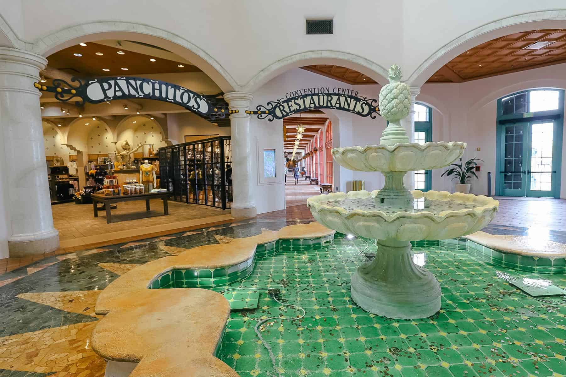 disney reviews of hotels fountain inside the entrance of Coronado Springs Resort