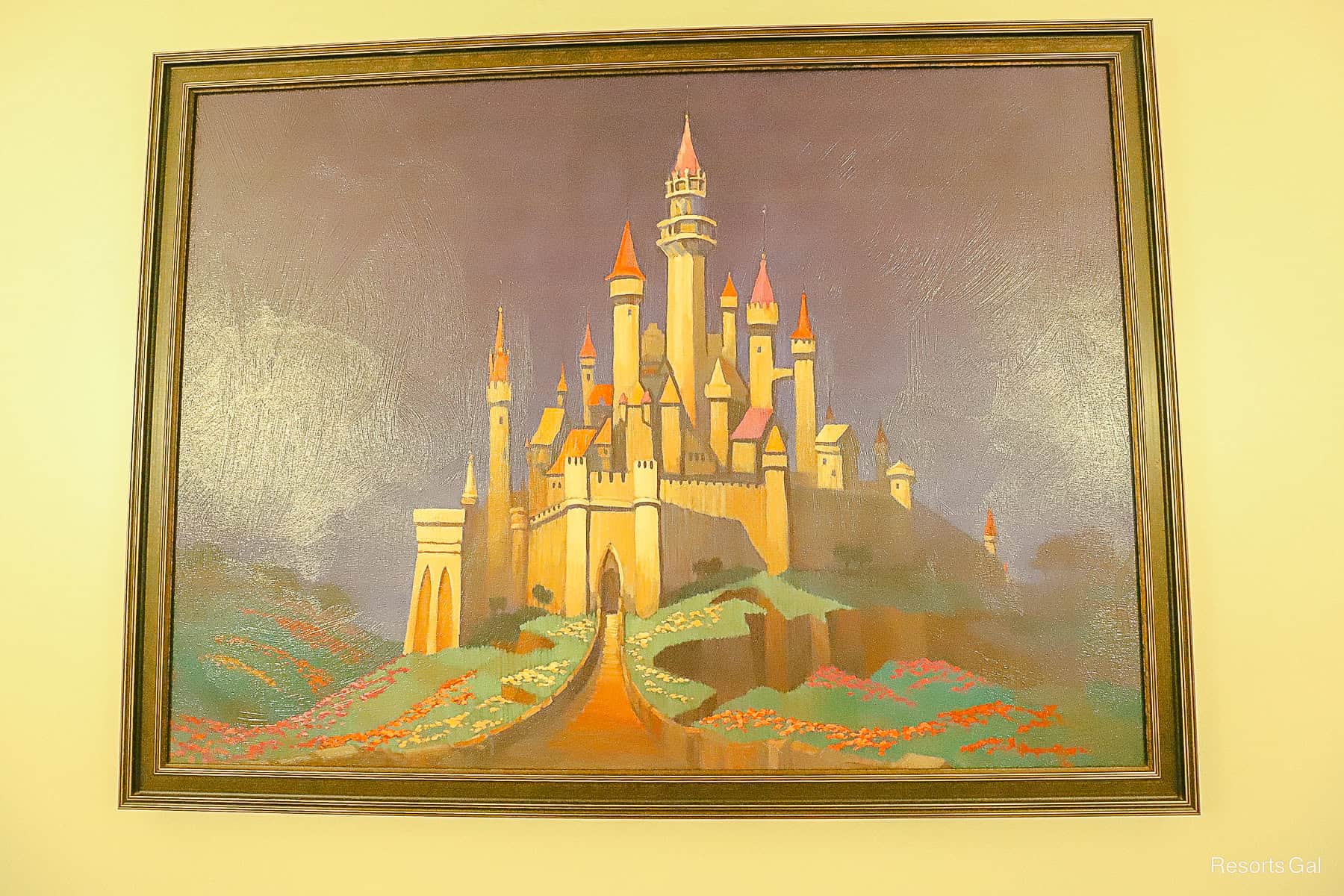 Sleeping Beauty's Castle at nighttime painting 