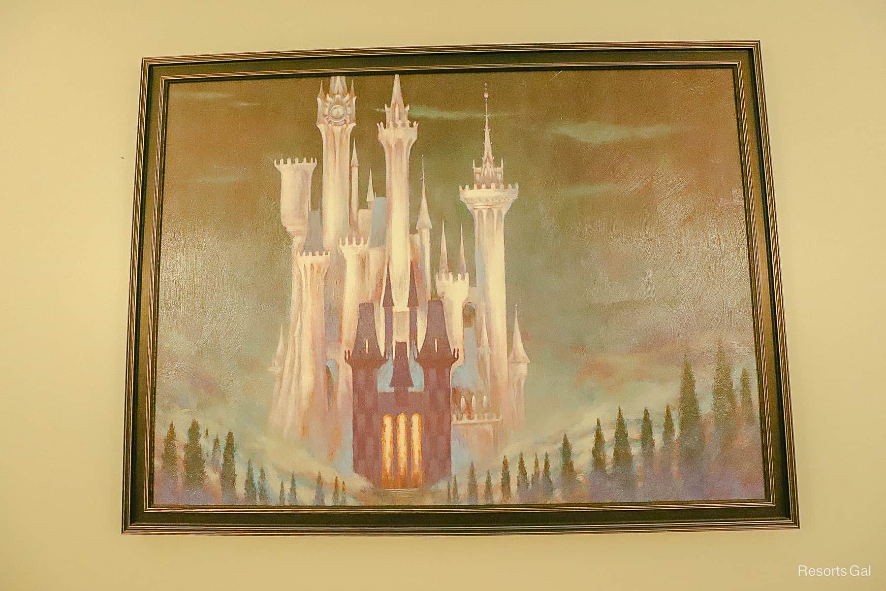 a painting of the castle in the animated film Cinderella