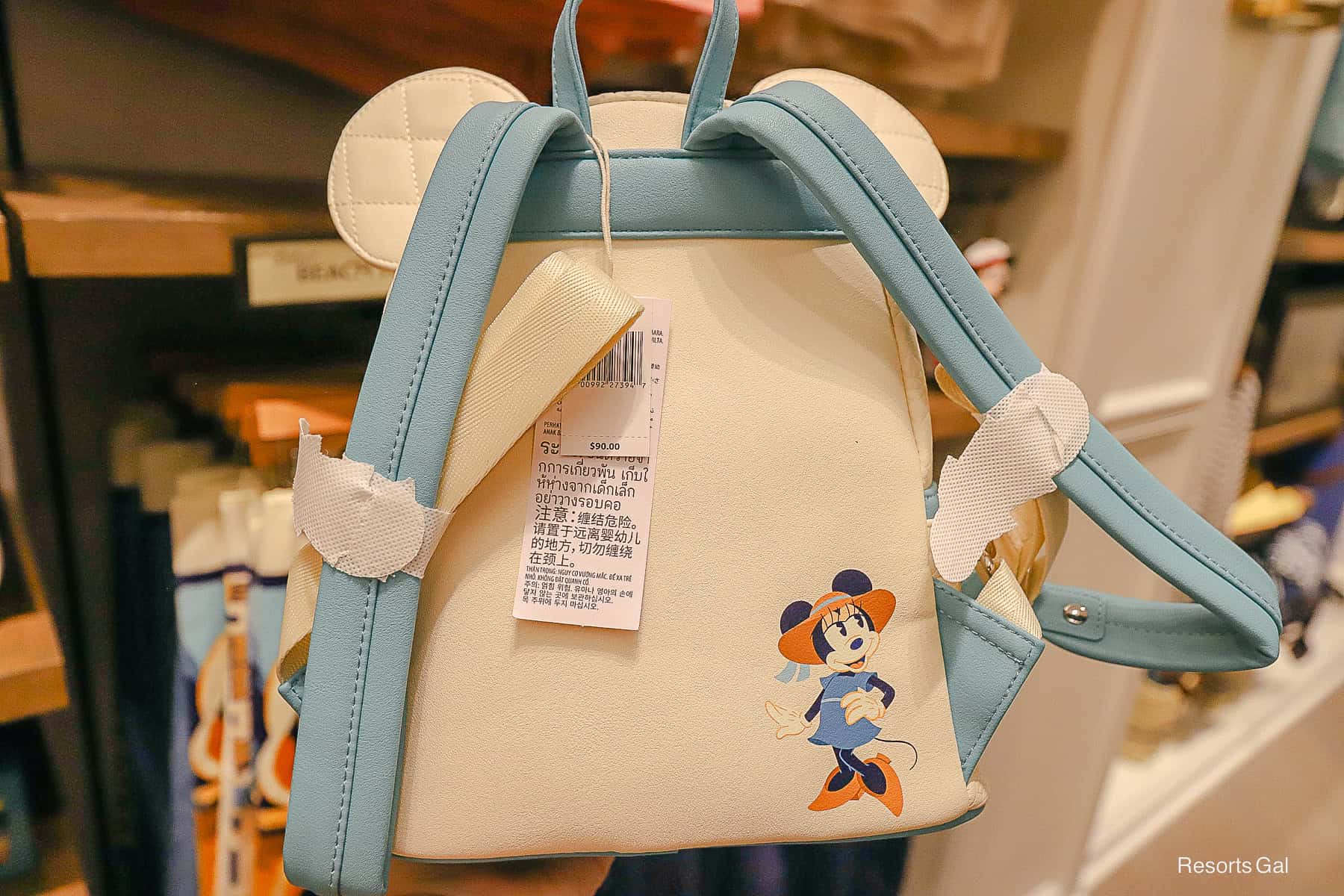 back side of the backpack with Minnie Mouse printed in a Riviera look 