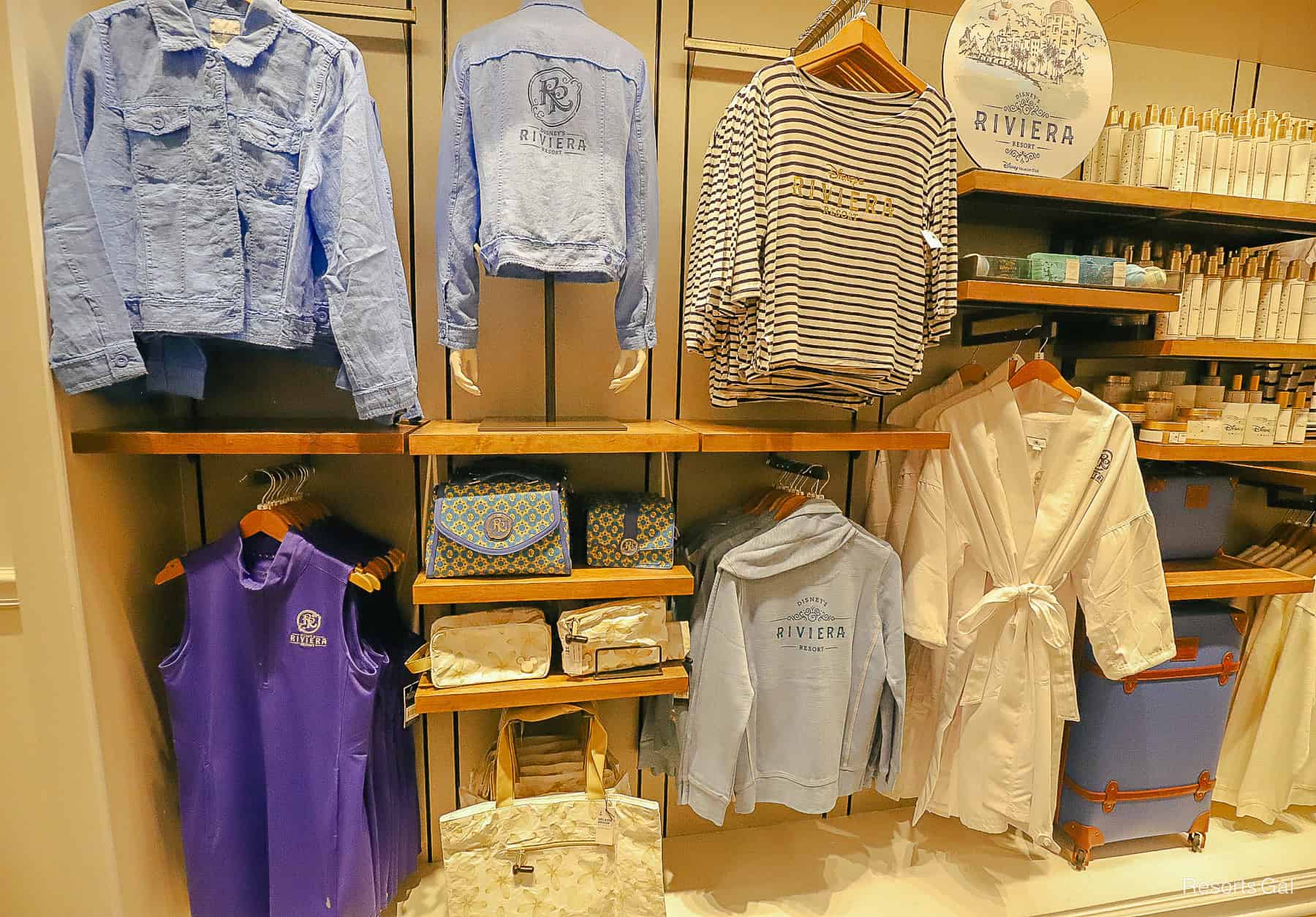 a display with merchandise featuring the resort's loogo 