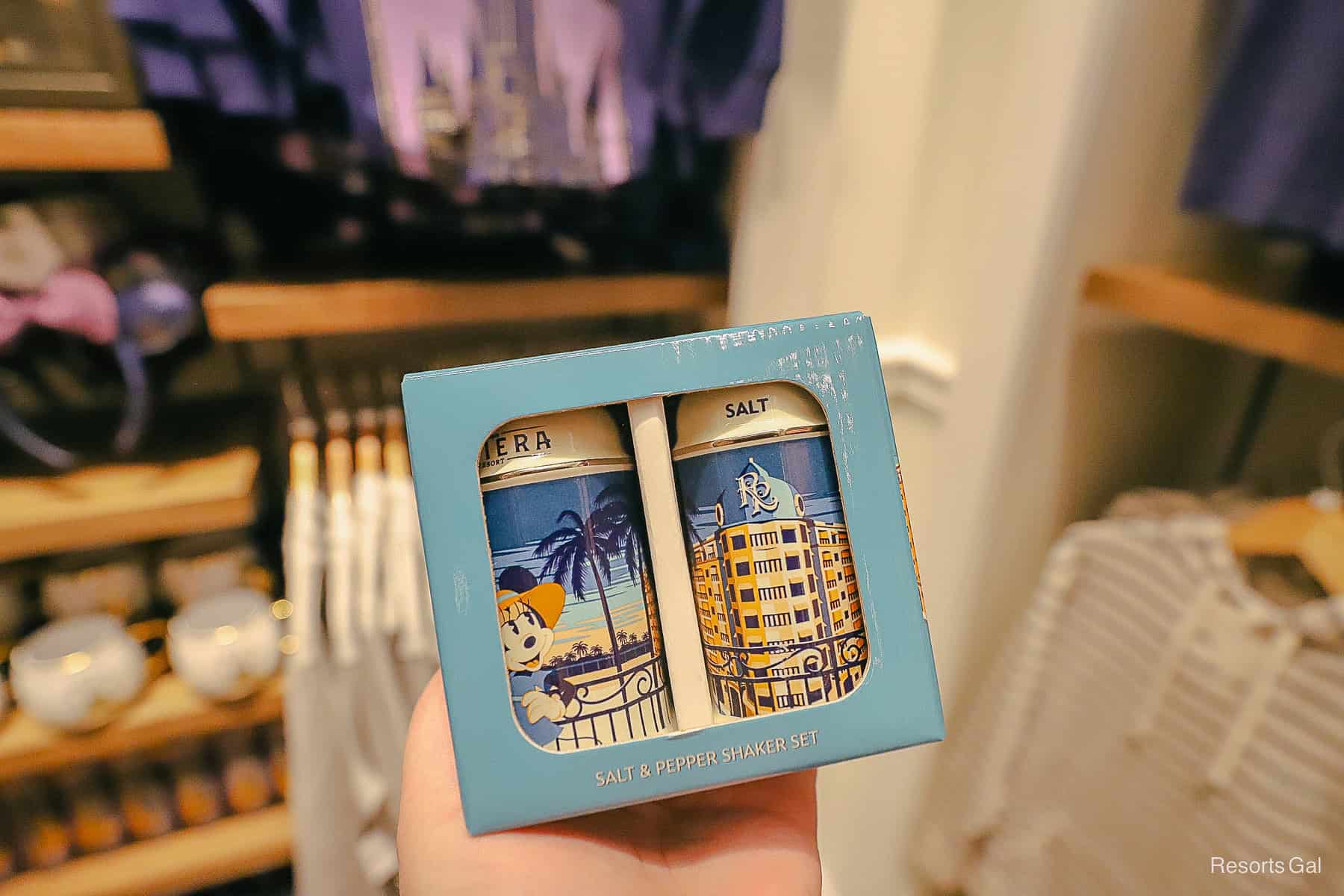 a salt and pepper shaker with the Riviera Resort logo 