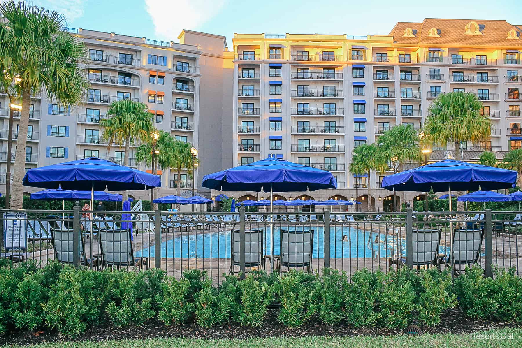 The Beau Soleil Pool with the Riviera Resort towering behind it. 