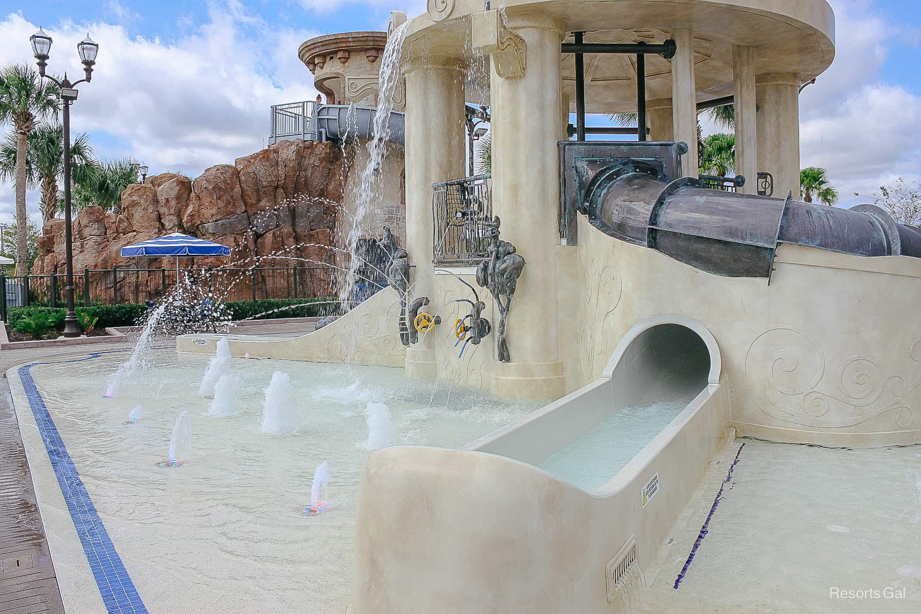 a splash pad surrounds the play area 