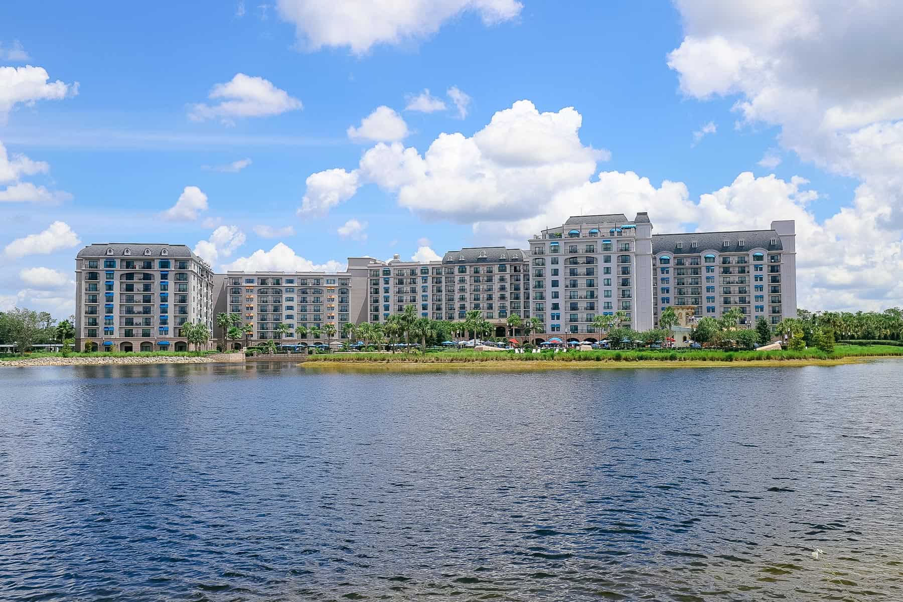 Disney's Riviera Resort sits behind the lake 