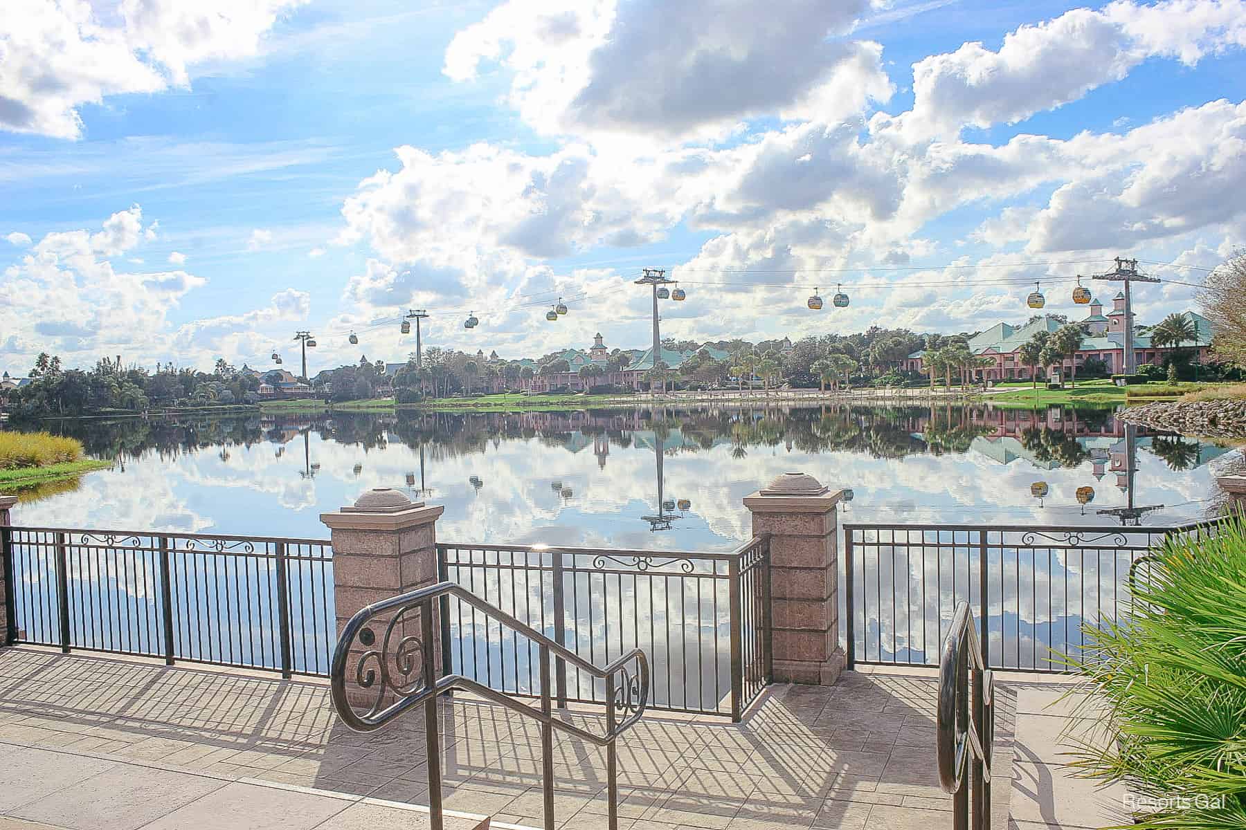 a view of the Skyliner with its reflection in the lake