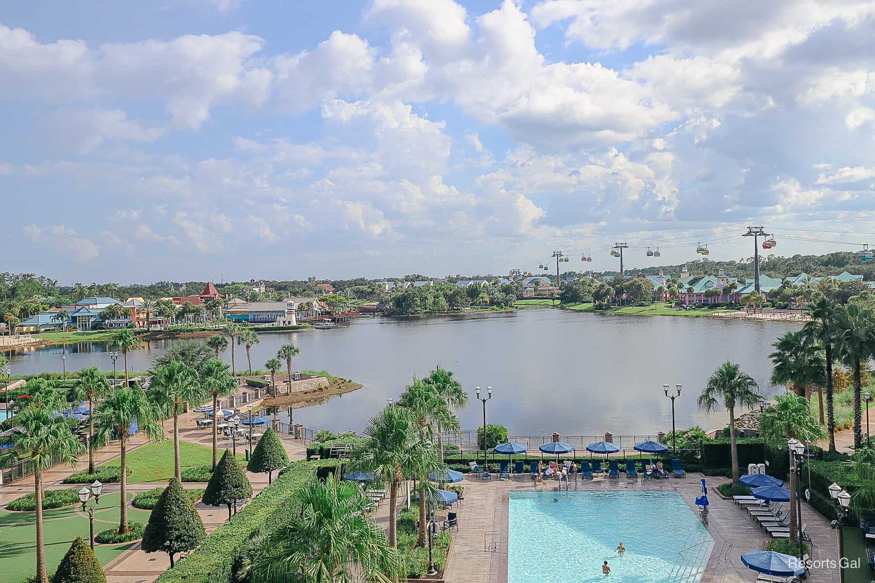 zoomed in view of Barefoot Bay and Old Port Royale from 5th floor at Disney's Riviera
