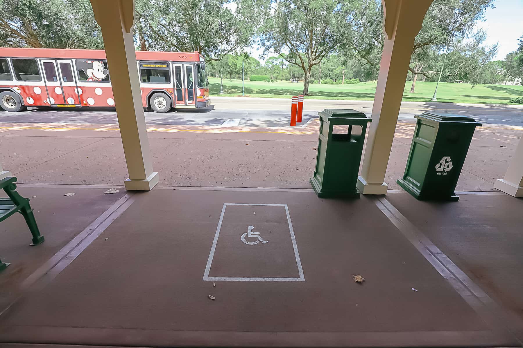 waiting area for guests with accessibility needs at a bus stop