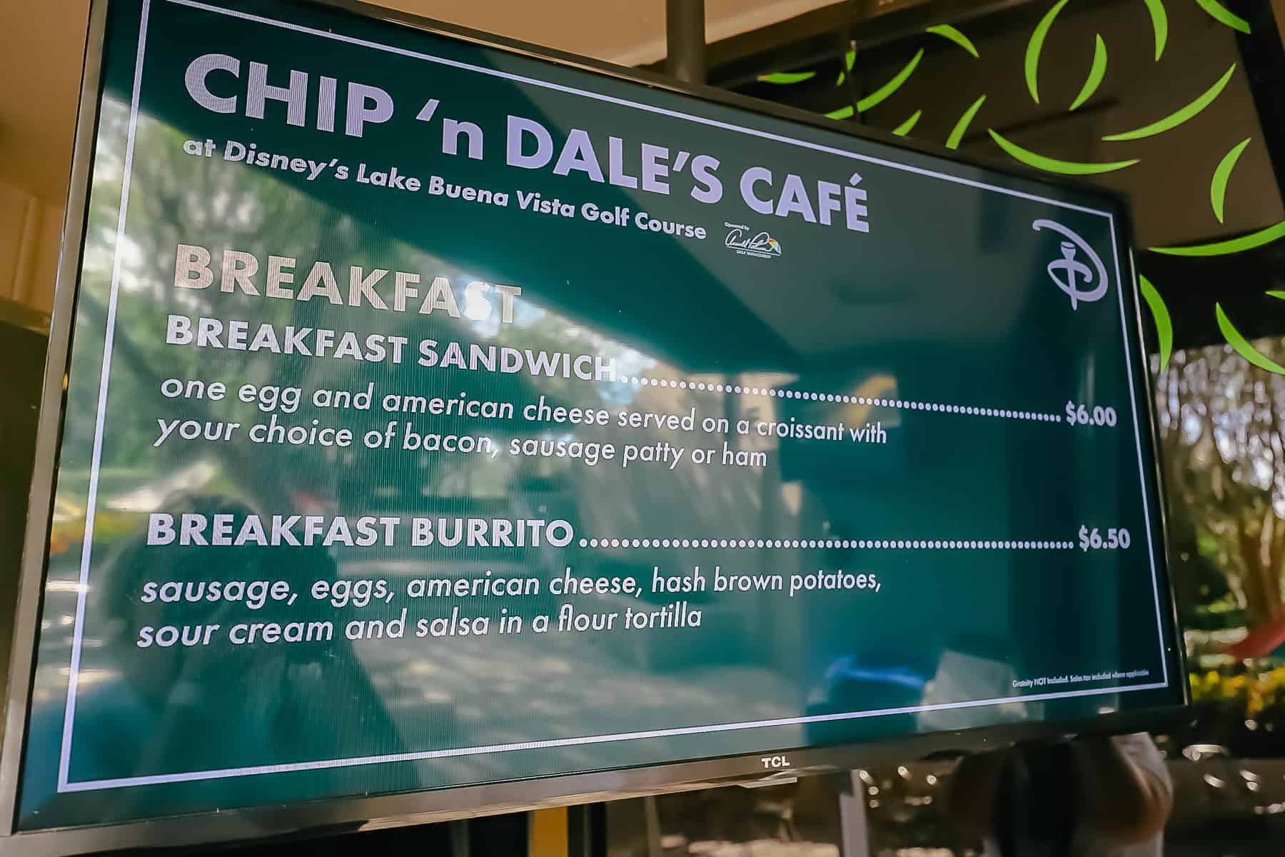 Breakfast Menu Chip 'n Dale's Cafe