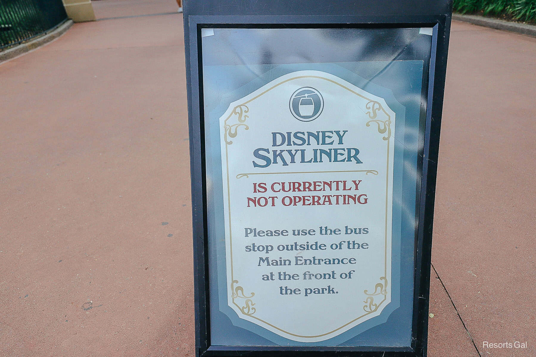 sign that says the Disney Skyliner is closed