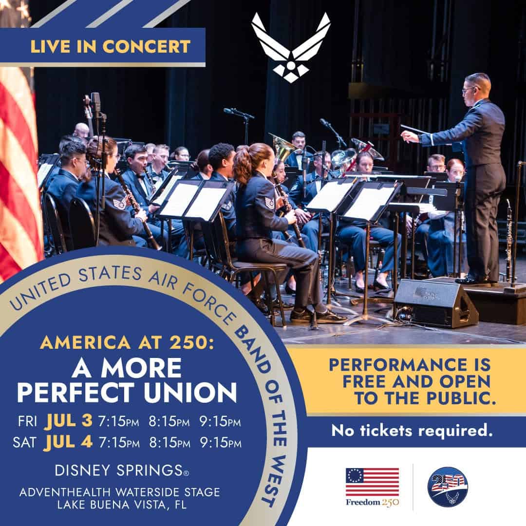 announcement of United States Air Force Band of the West performance at Disney Springs