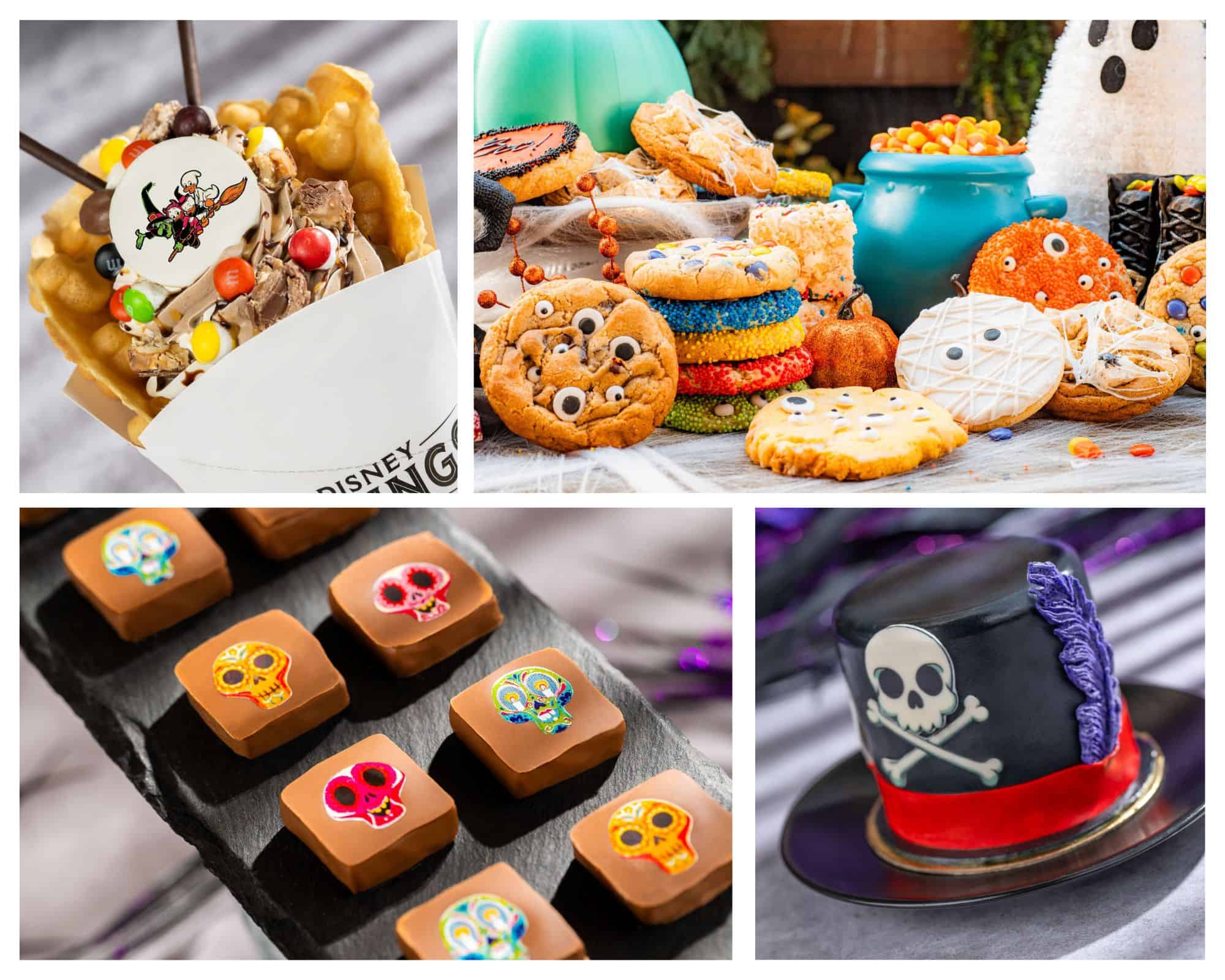 a collage of desserts available at Disney Springs for Halloween in 2025 