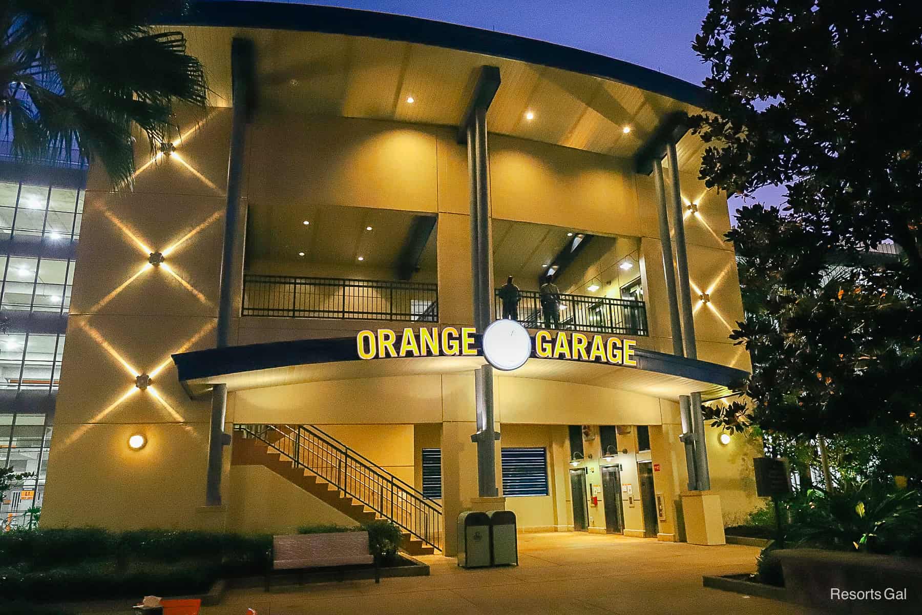 the side entrance of a parking garage at Disney Springs