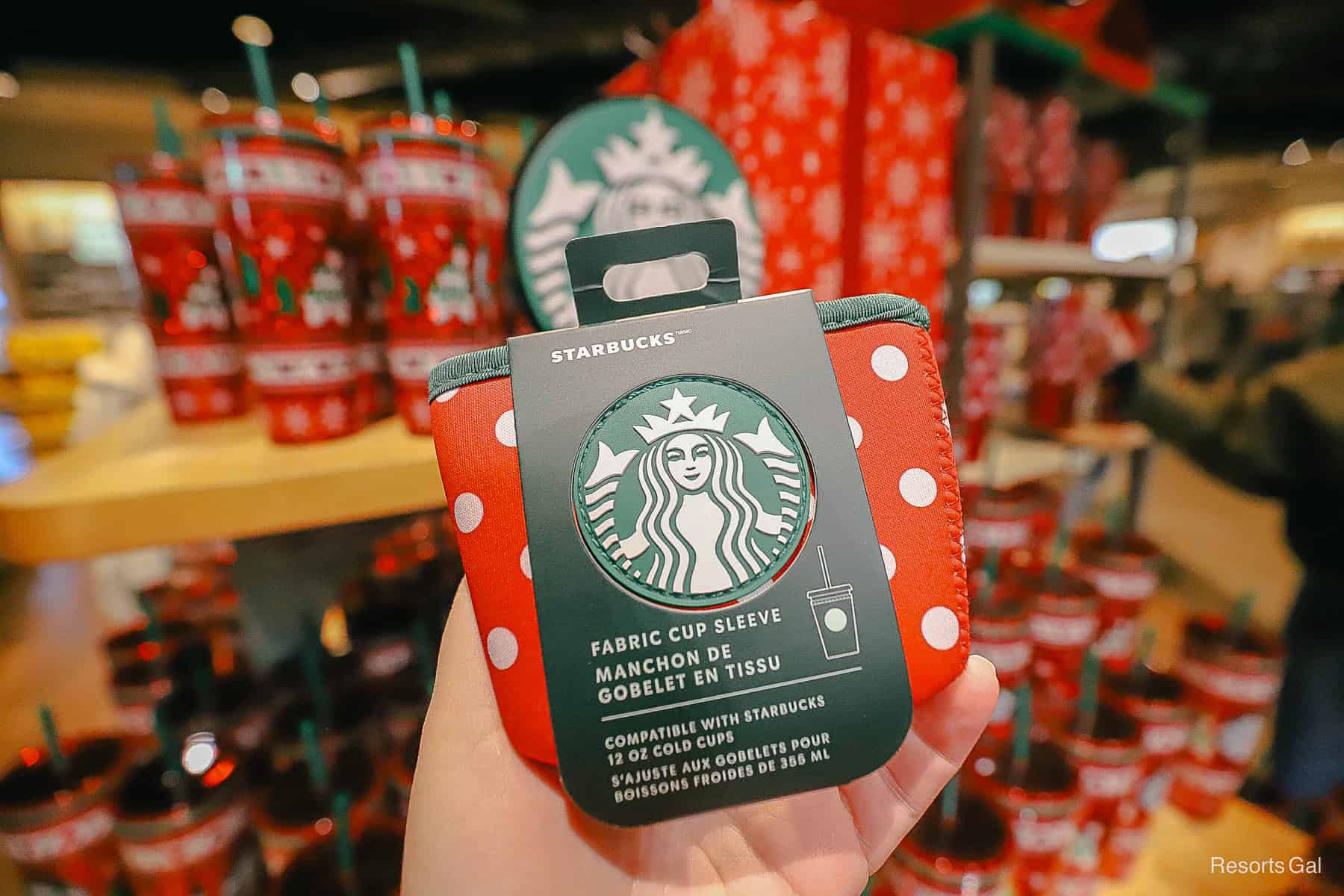 a holiday Starbucks fabric sleeve 