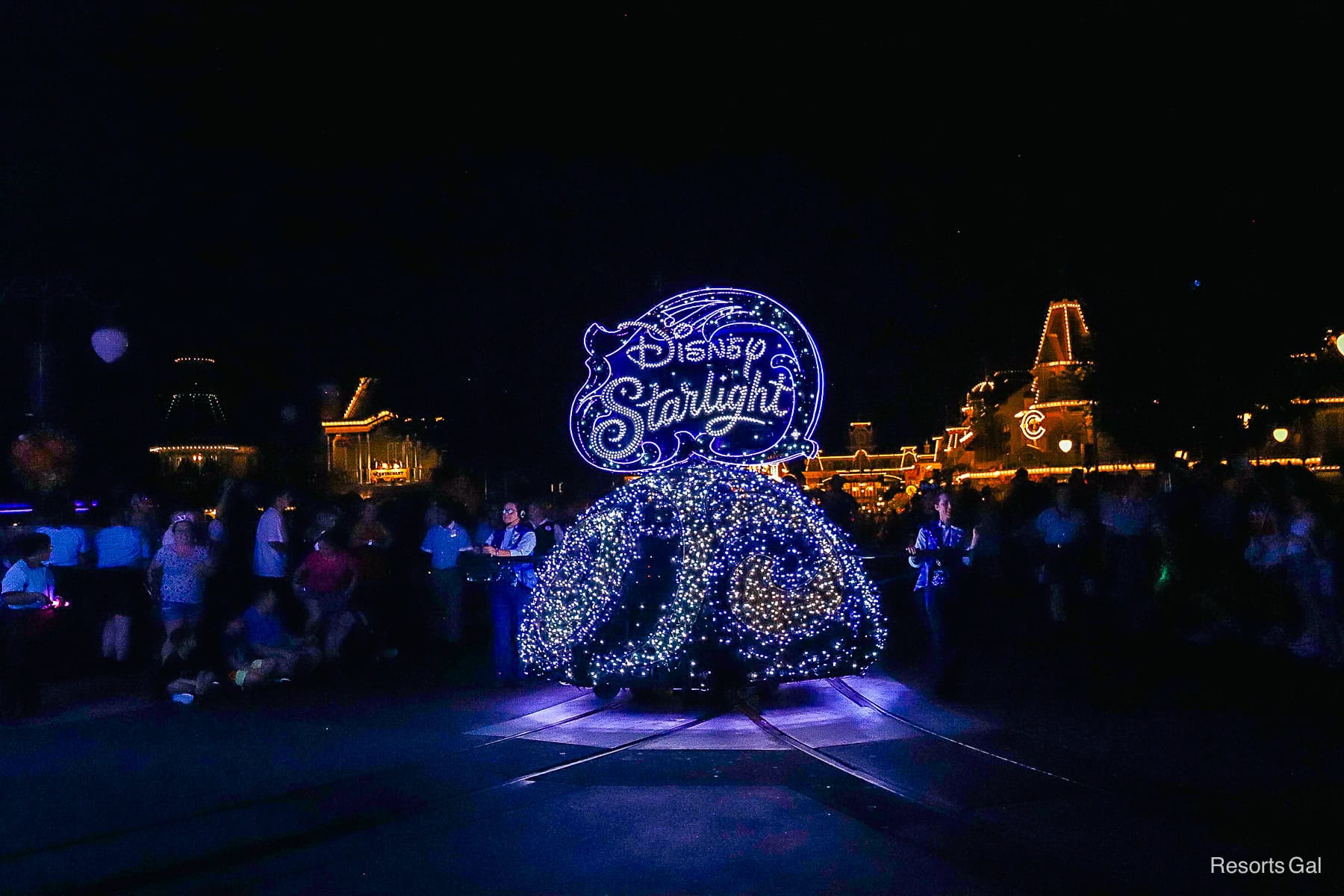 the final banner float with Disney Starlight logo in lights and parade marshals 