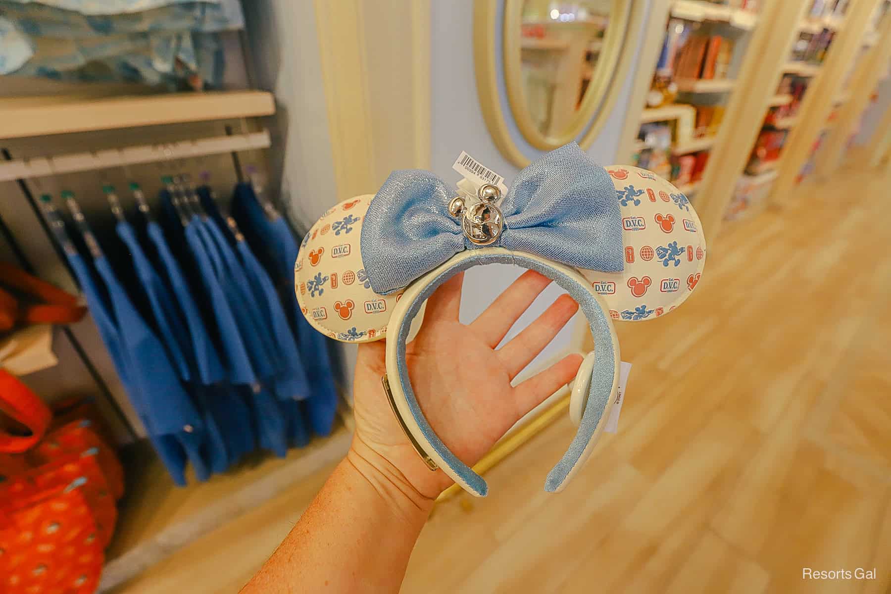 new in 2025 DVC Minnie Ears with a blue bow and print