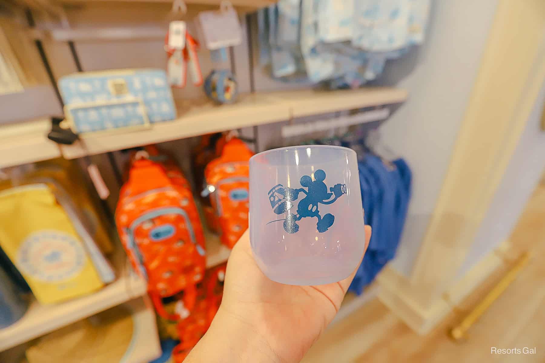 the back of the wine tumbler has a Mickey Mouse shadow in dark blue