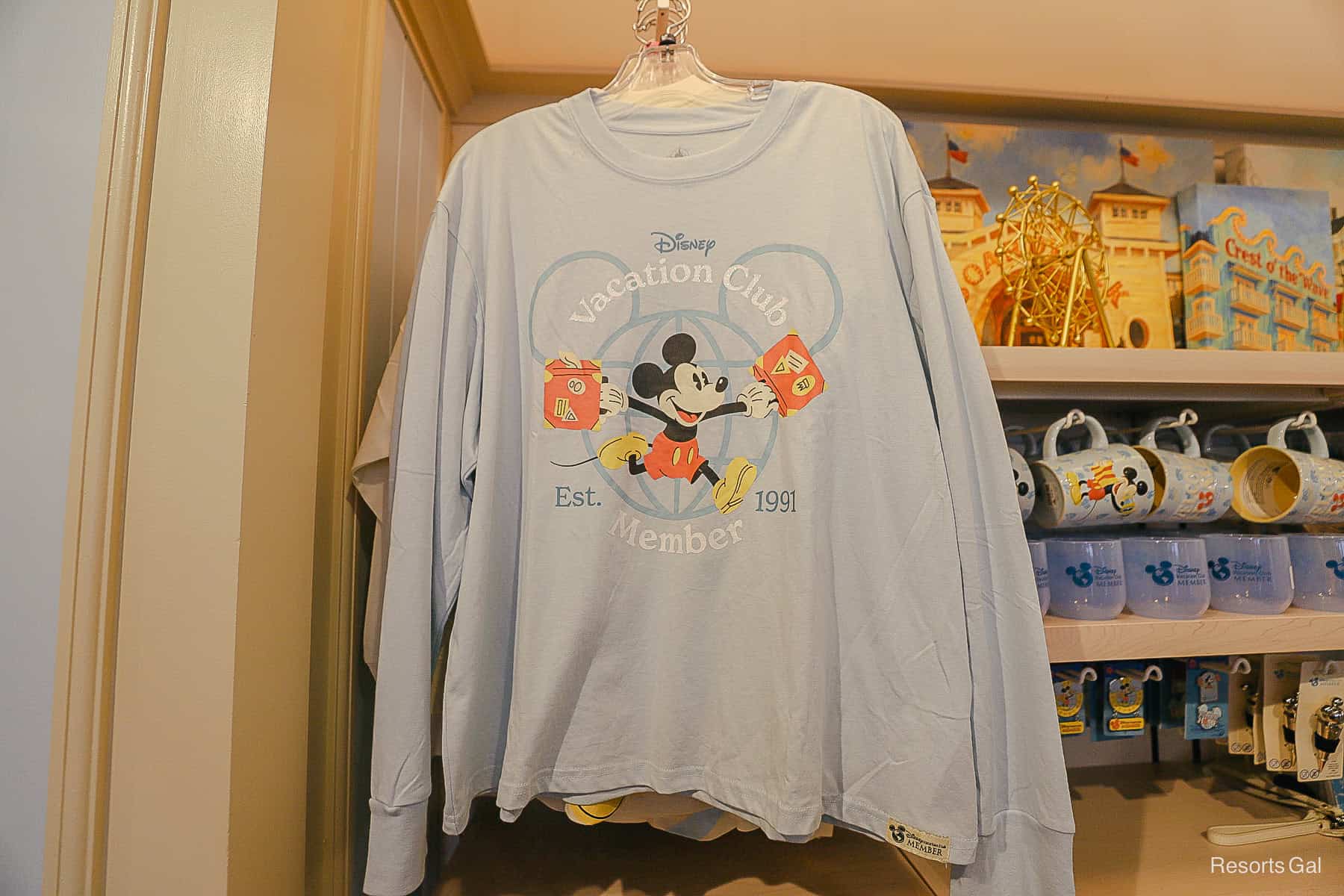 long sleeve DVC Member shirt with Mickey Mouse and luggage