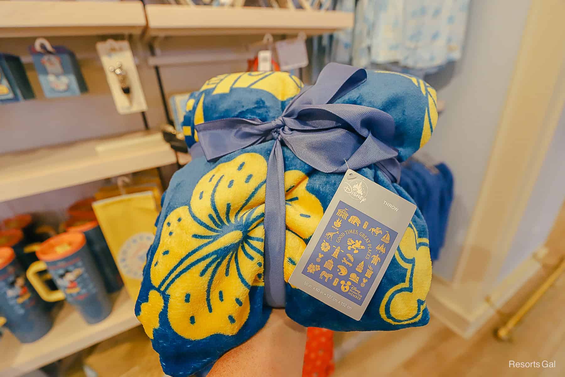 a throw with blue and gold