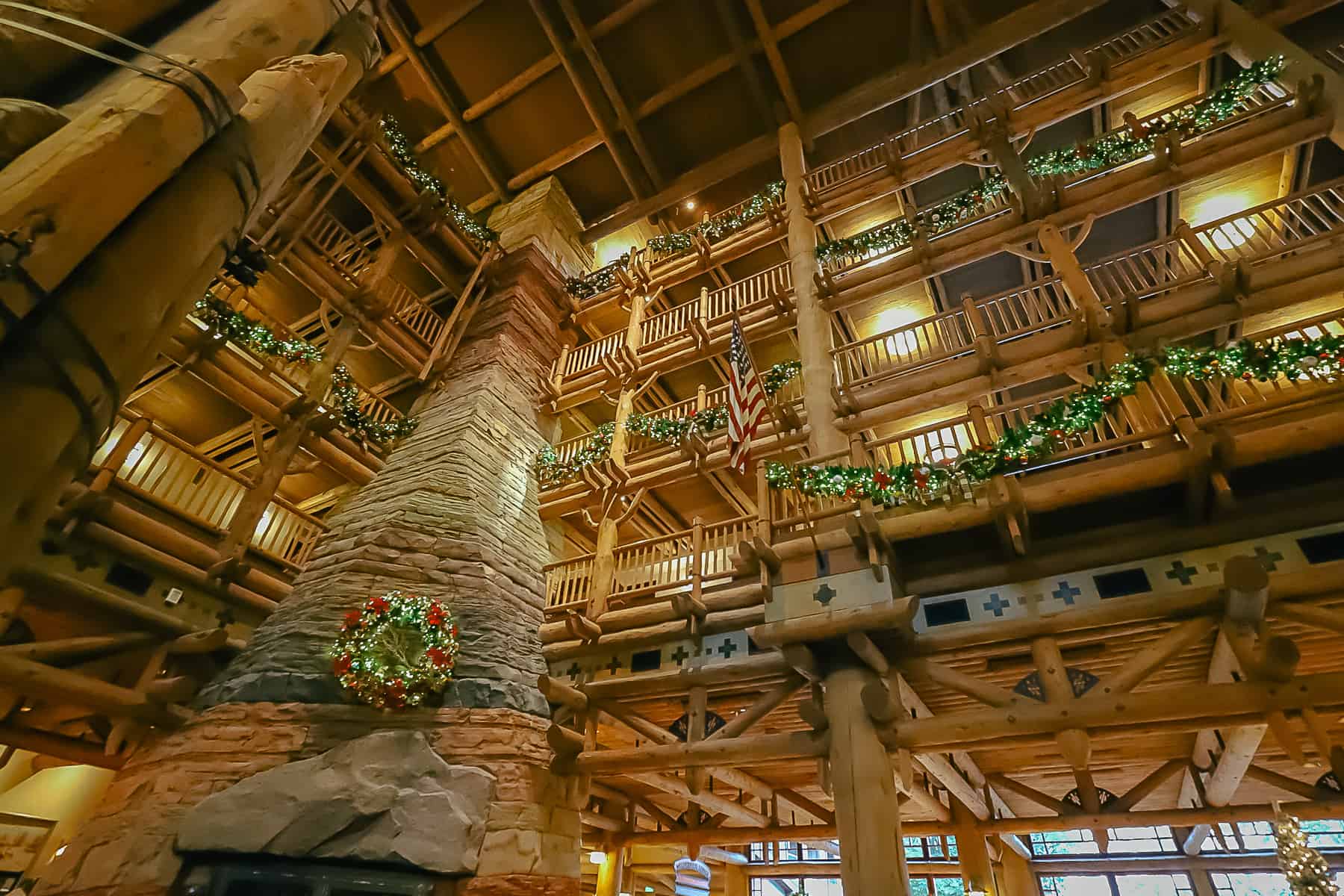 view of the balconies decorated with garland 