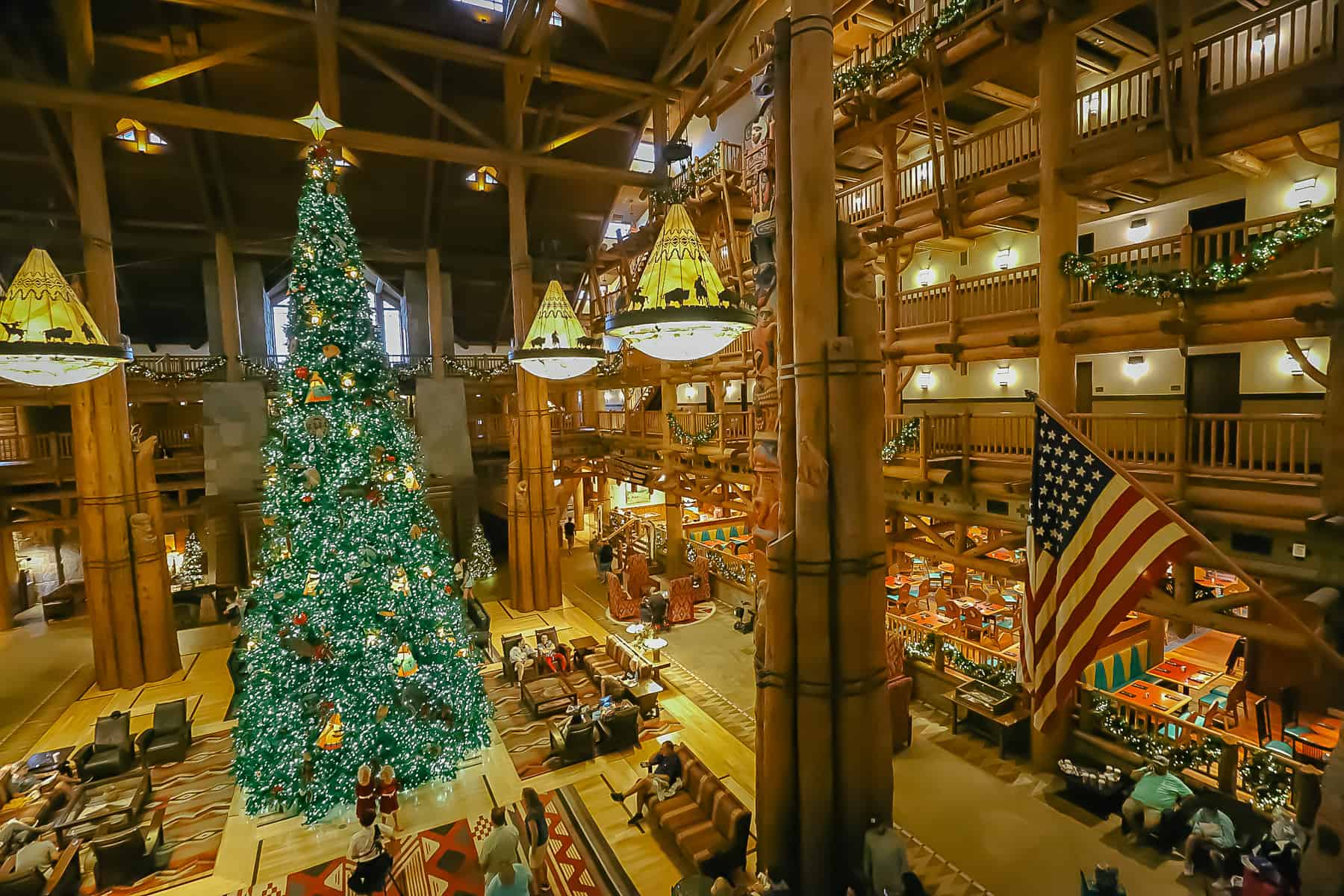Christmas in the lobby of Disney's Wilderness Lodge