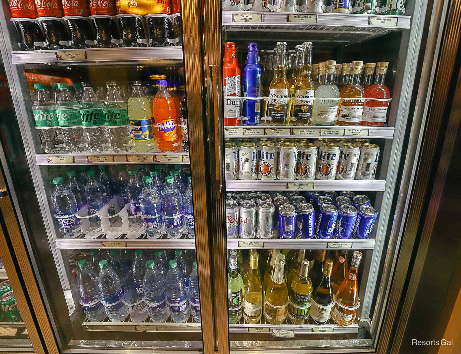 beer and wine next to sodas and bottled water 