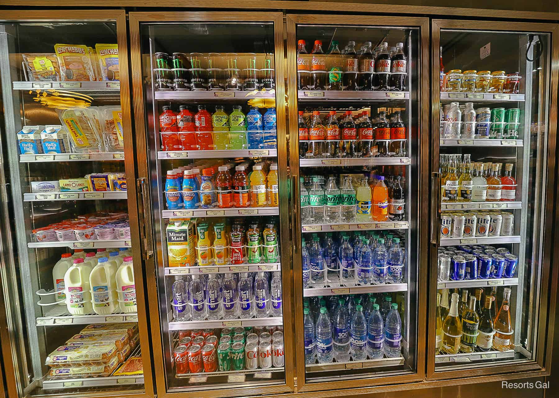 a refrigerated case with beverages 