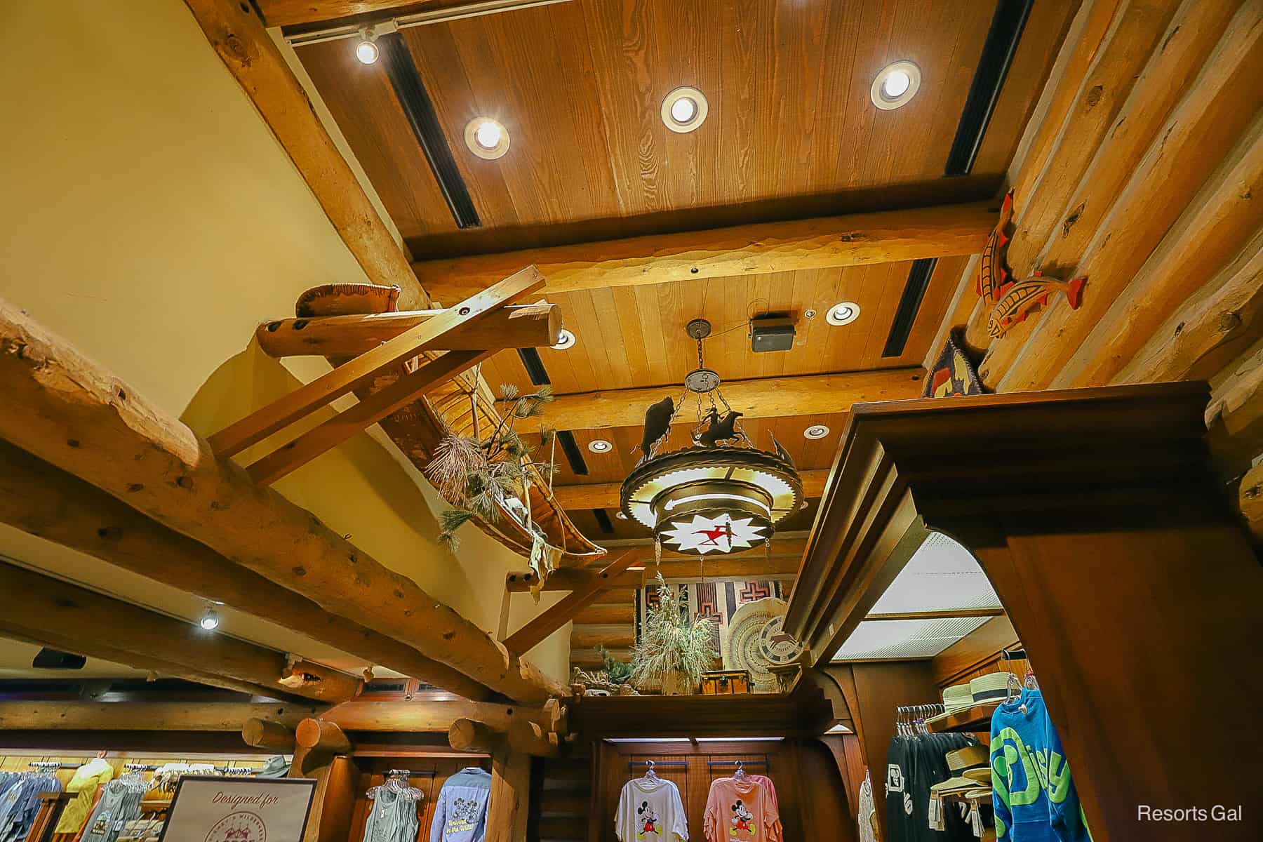 a look up at the items displayed closed to the ceiling in Wilderness Lodge Mercantile 