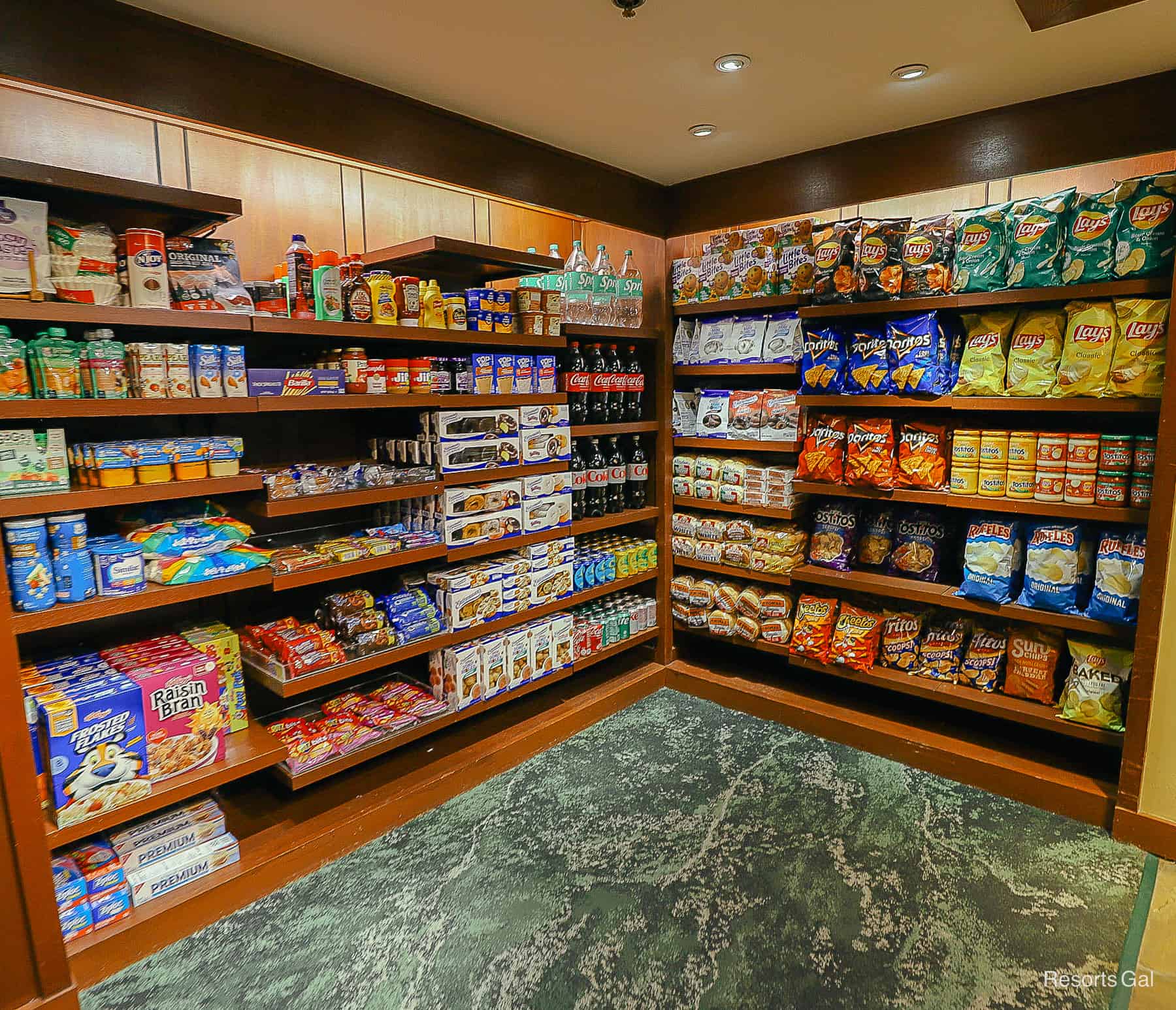 small grocery selection in the back of the Wilderness Lodge gift shop 