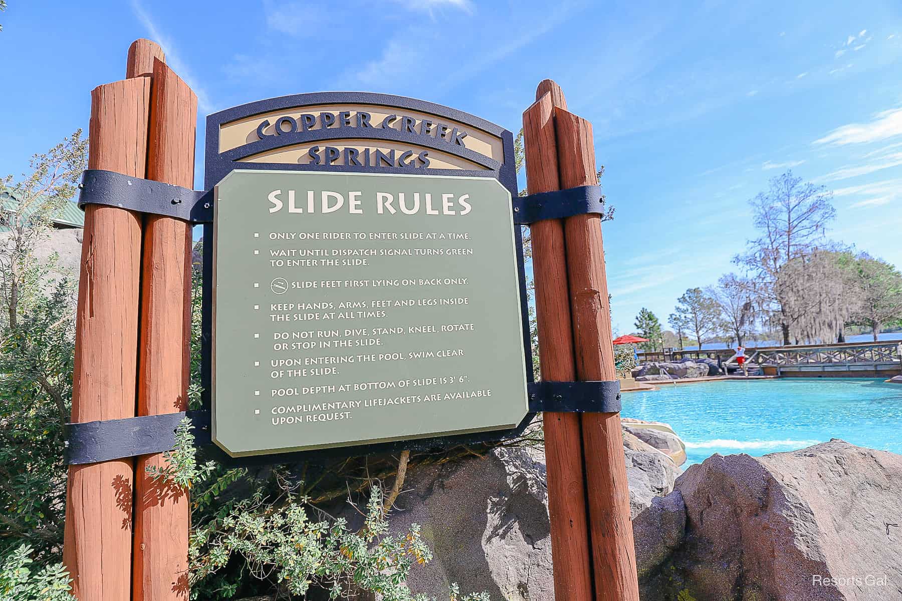 posted slide rules for the Copper Creek Springs slide 