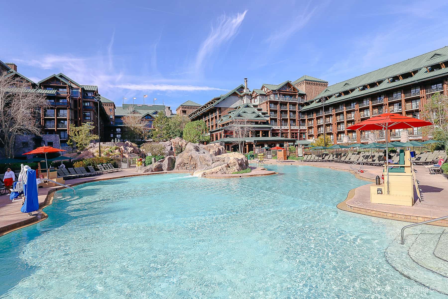the Copper Creek pool with the Wilderness Lodge in the backdrop 