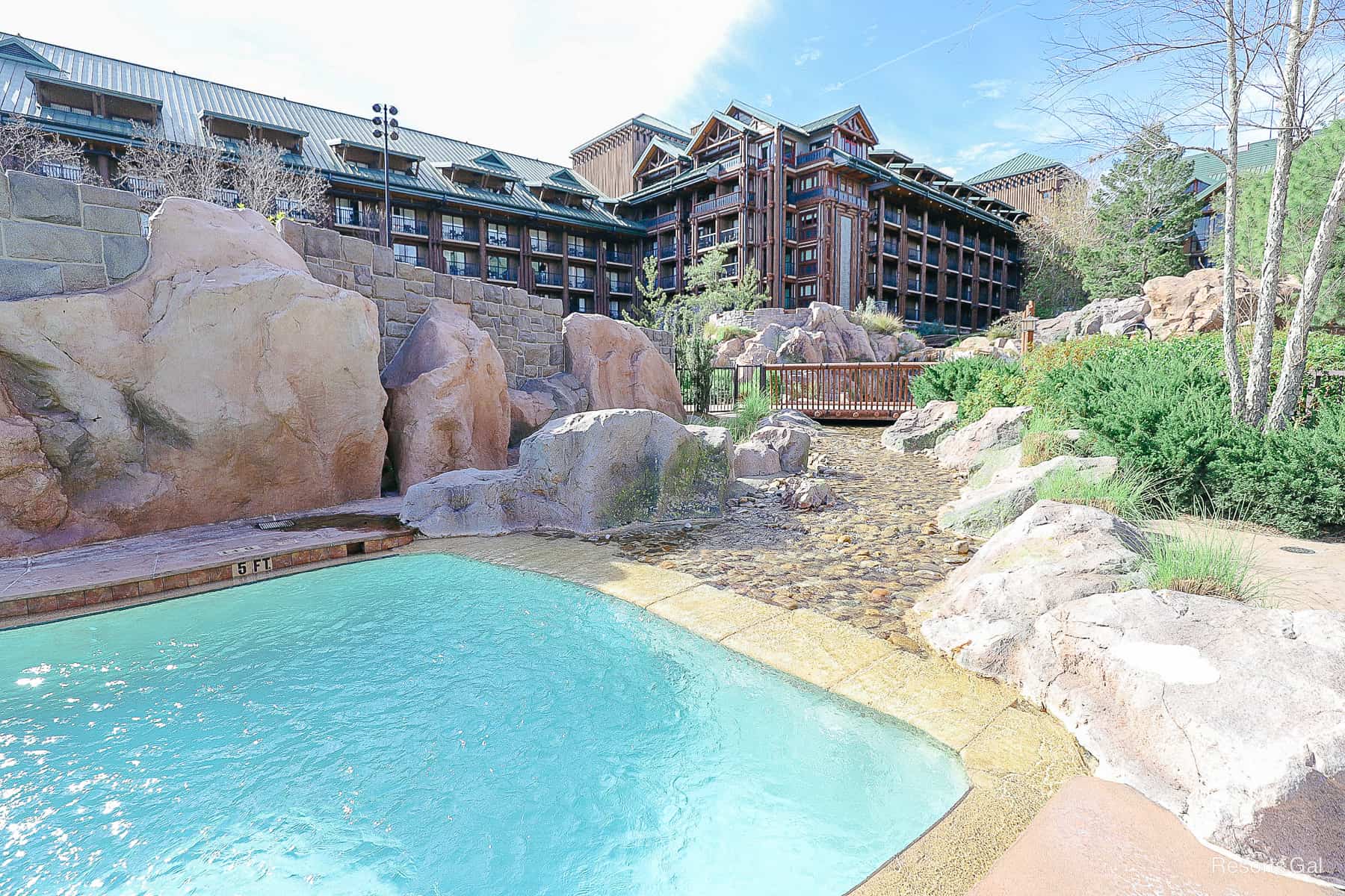 the creek meeting the pool area 