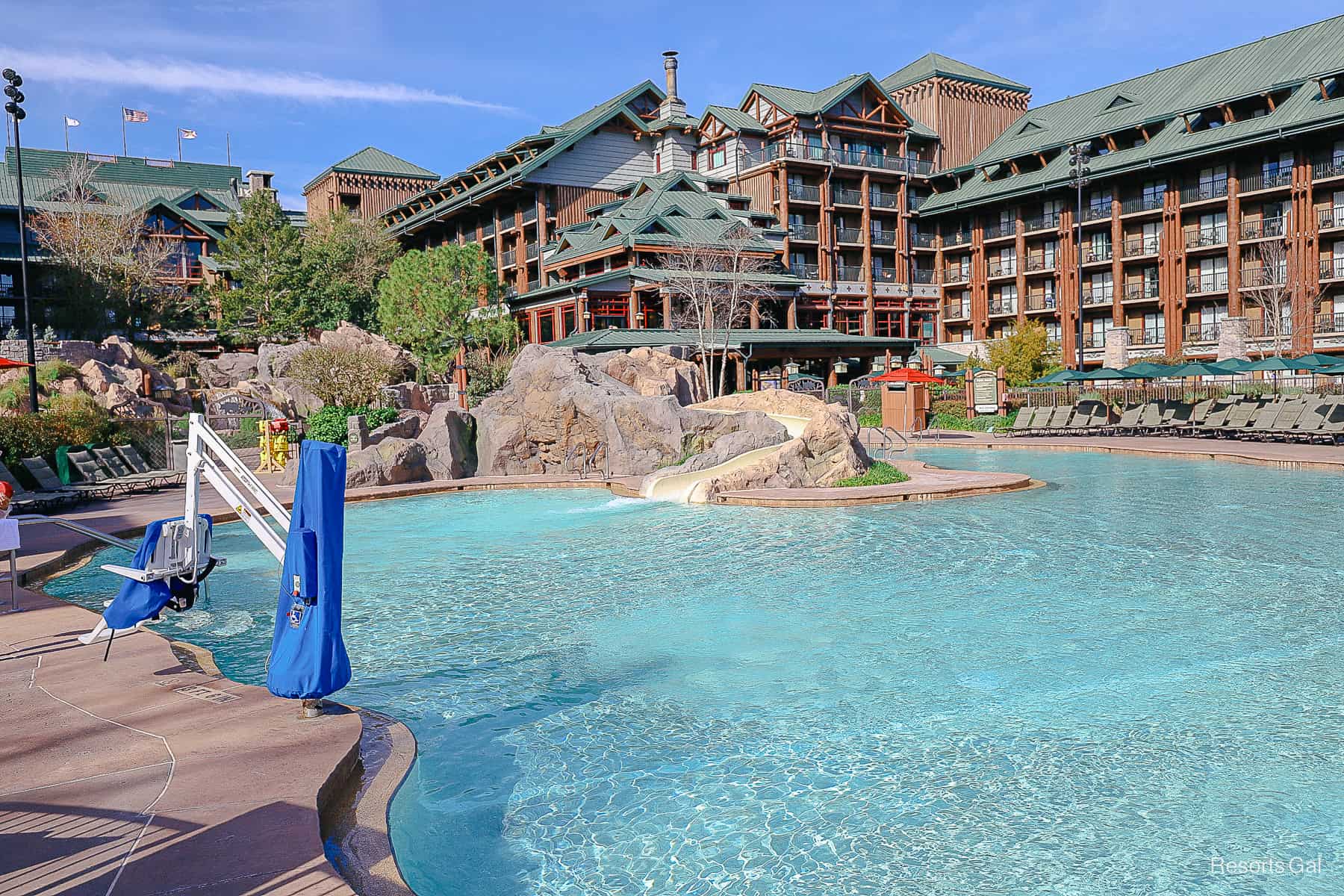 a mobility lift by the pool 