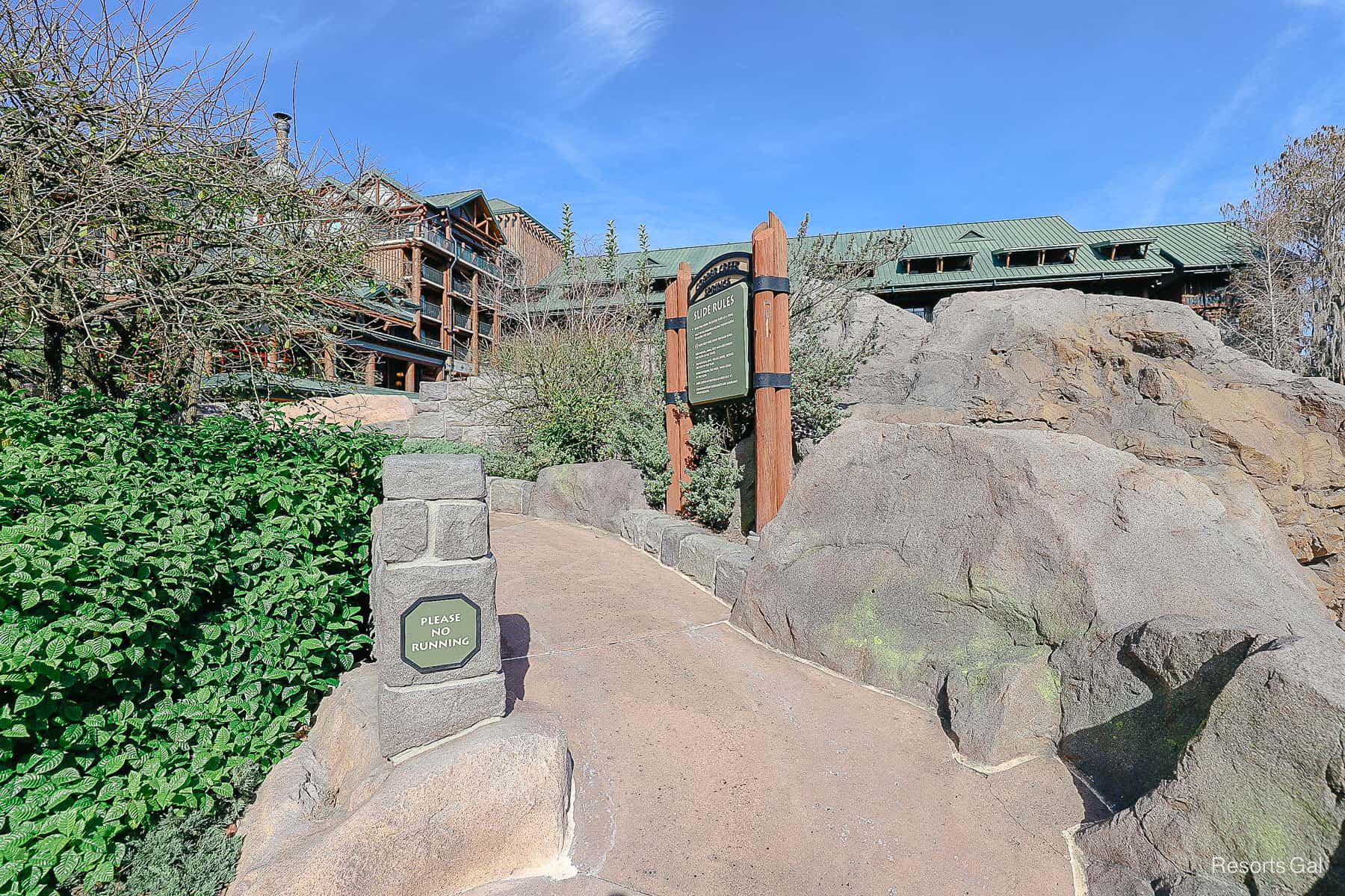 the walkway leading up to the slide 